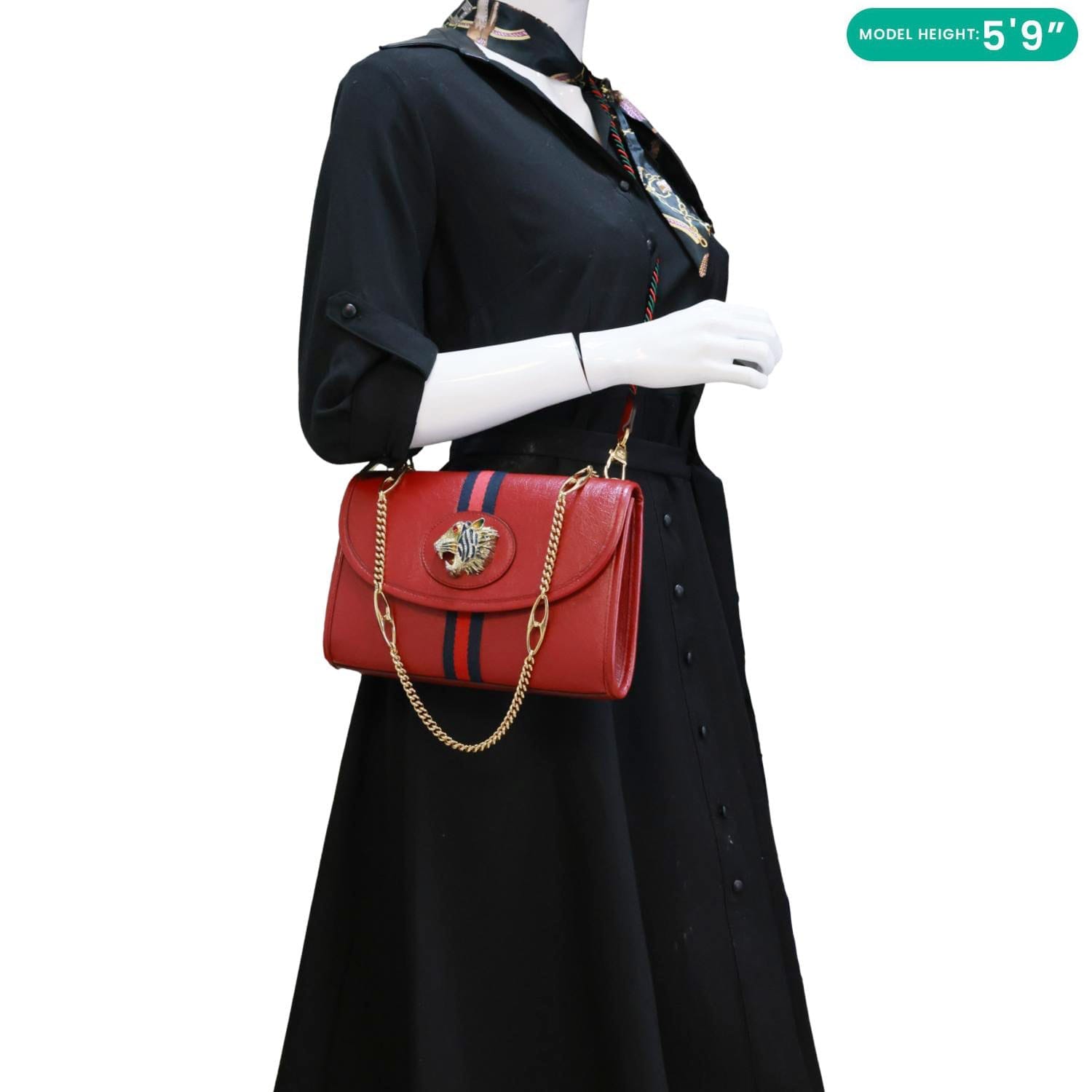 GUCCI Rajah Small Web Leather Shoulder Bag Red 570145