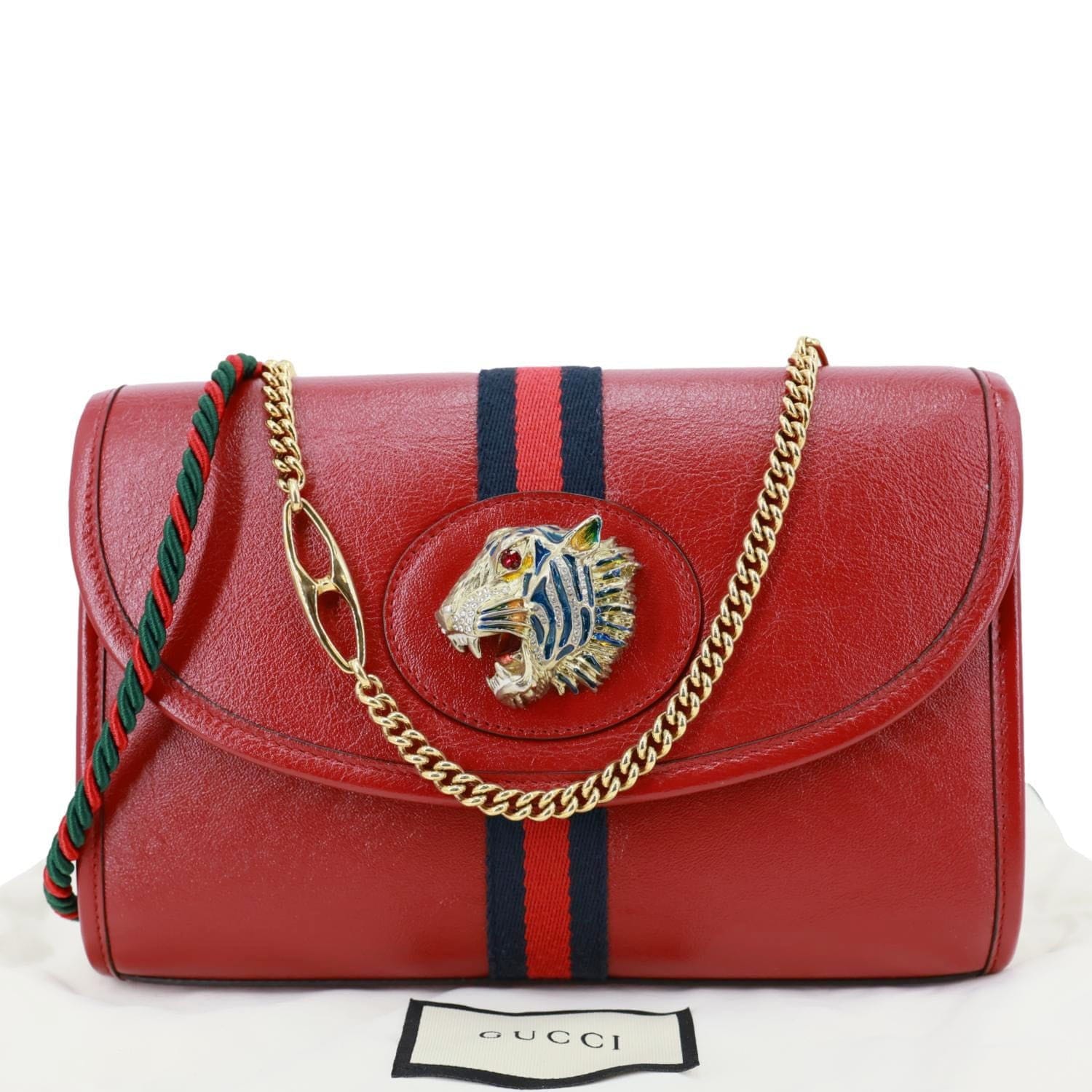 GUCCI Rajah Small Web Leather Shoulder Bag Red 570145