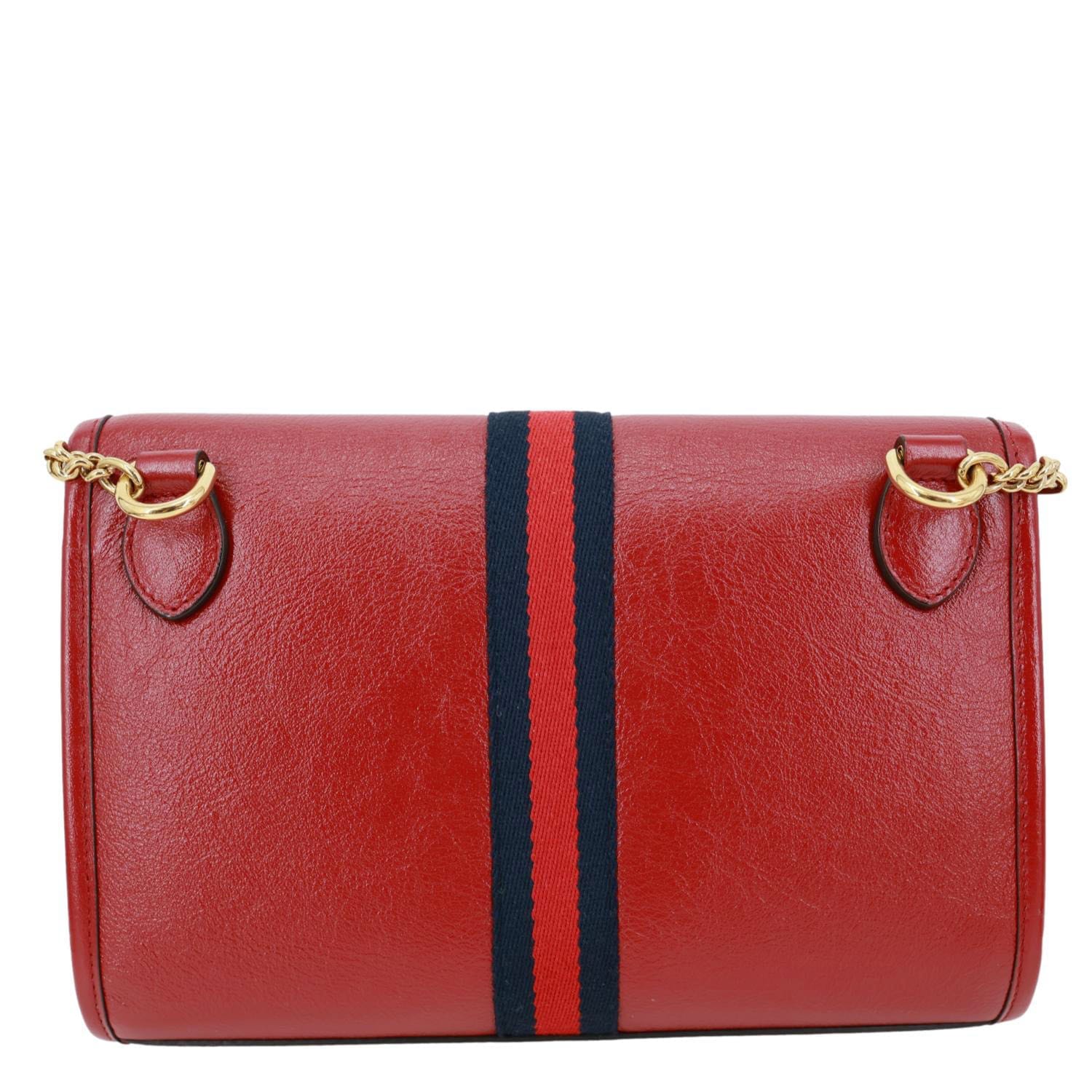 GUCCI Rajah Small Web Leather Shoulder Bag Red 570145