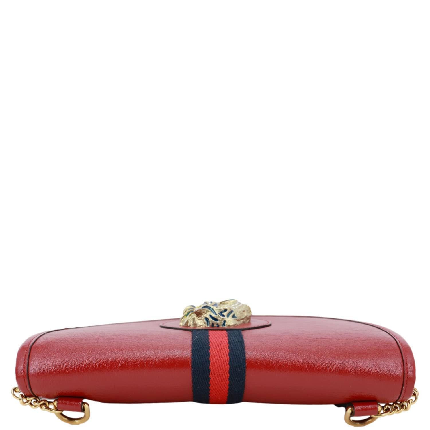 GUCCI Rajah Small Web Leather Shoulder Bag Red 570145