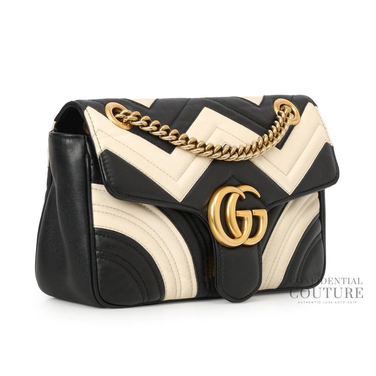 Gucci GG Marmont Matelasse Leather small Black/Off White Shoulder Bag