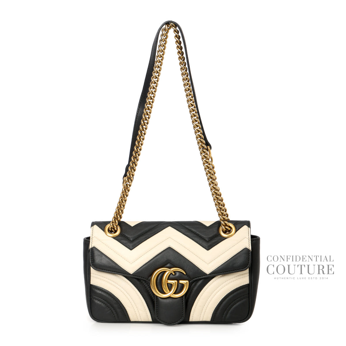 Gucci GG Marmont Matelasse Leather small Black/Off White Shoulder Bag