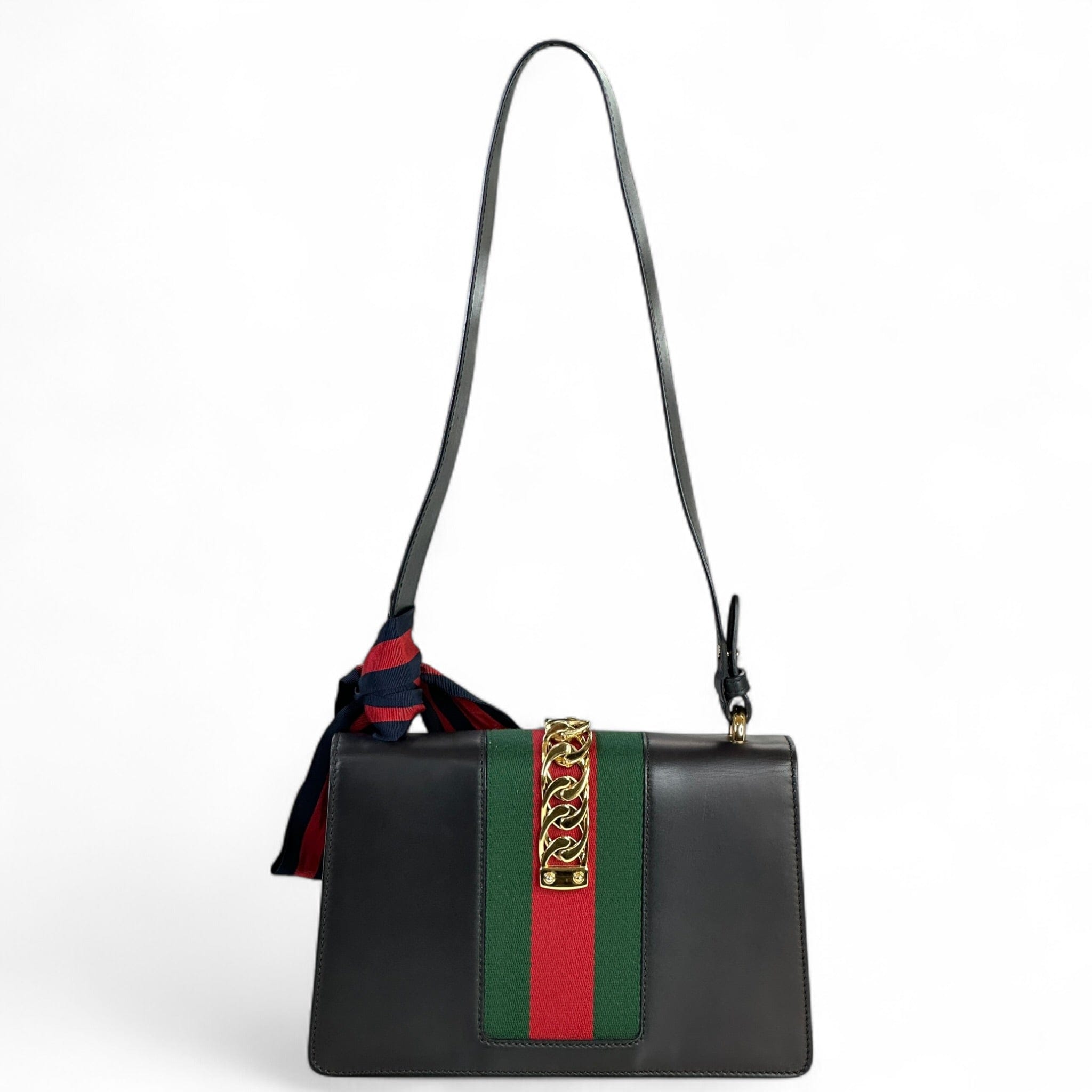 Gucci Sylvie Flap Black Leather Shoulder Bag
