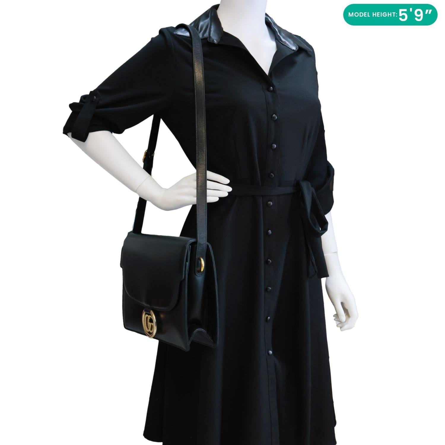GUCCI Torchon GG Ring Medium Leather Shoulder Bag Black 589471