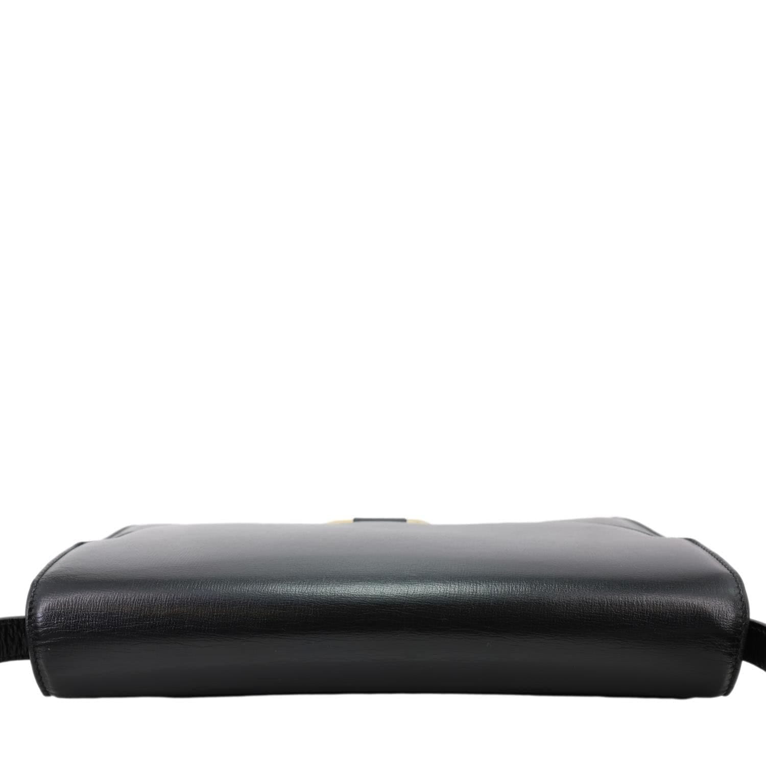 GUCCI Torchon GG Ring Medium Leather Shoulder Bag Black 589471
