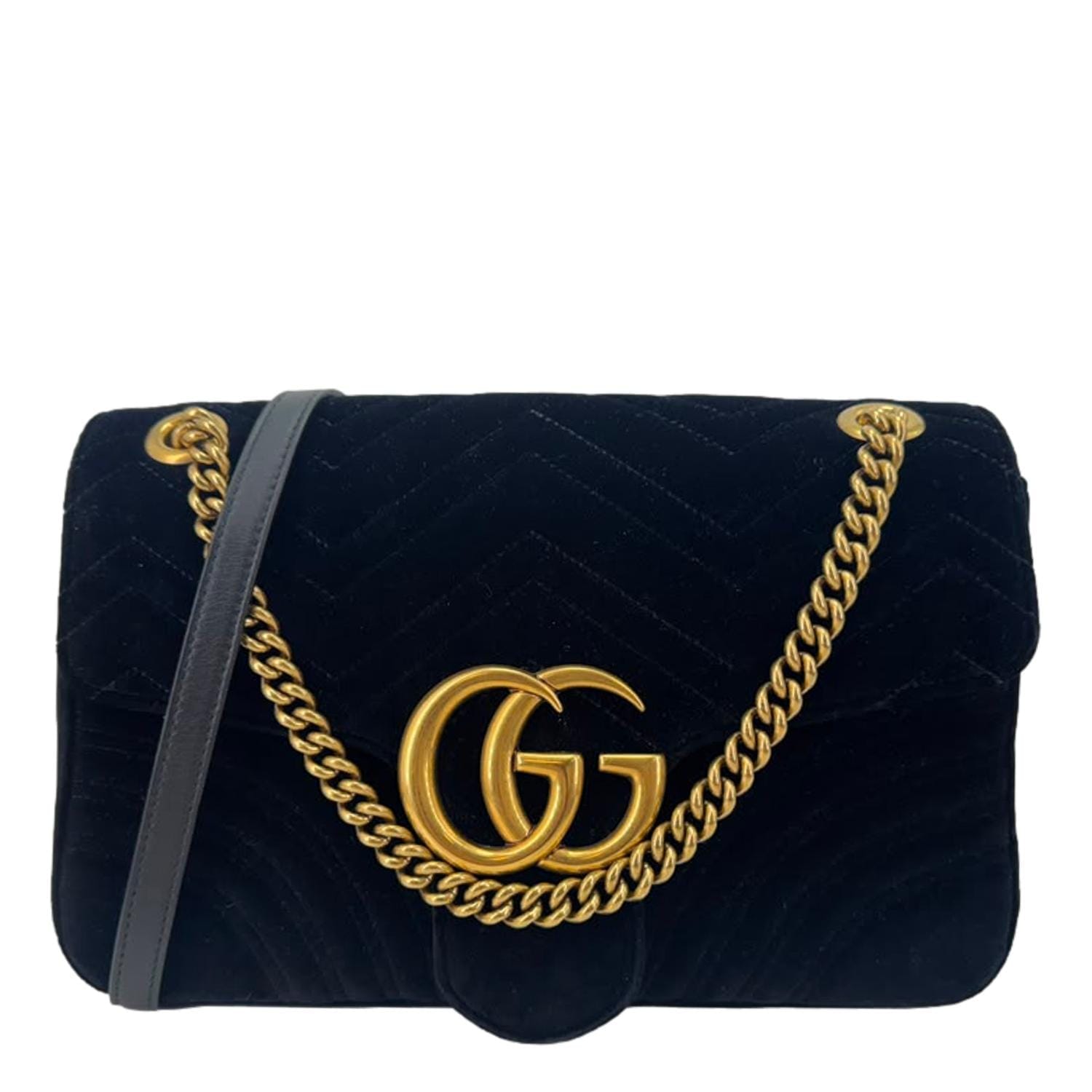 GUCCI GG Marmont Medium Matelasse Velvet Shoulder Bag Black 443496