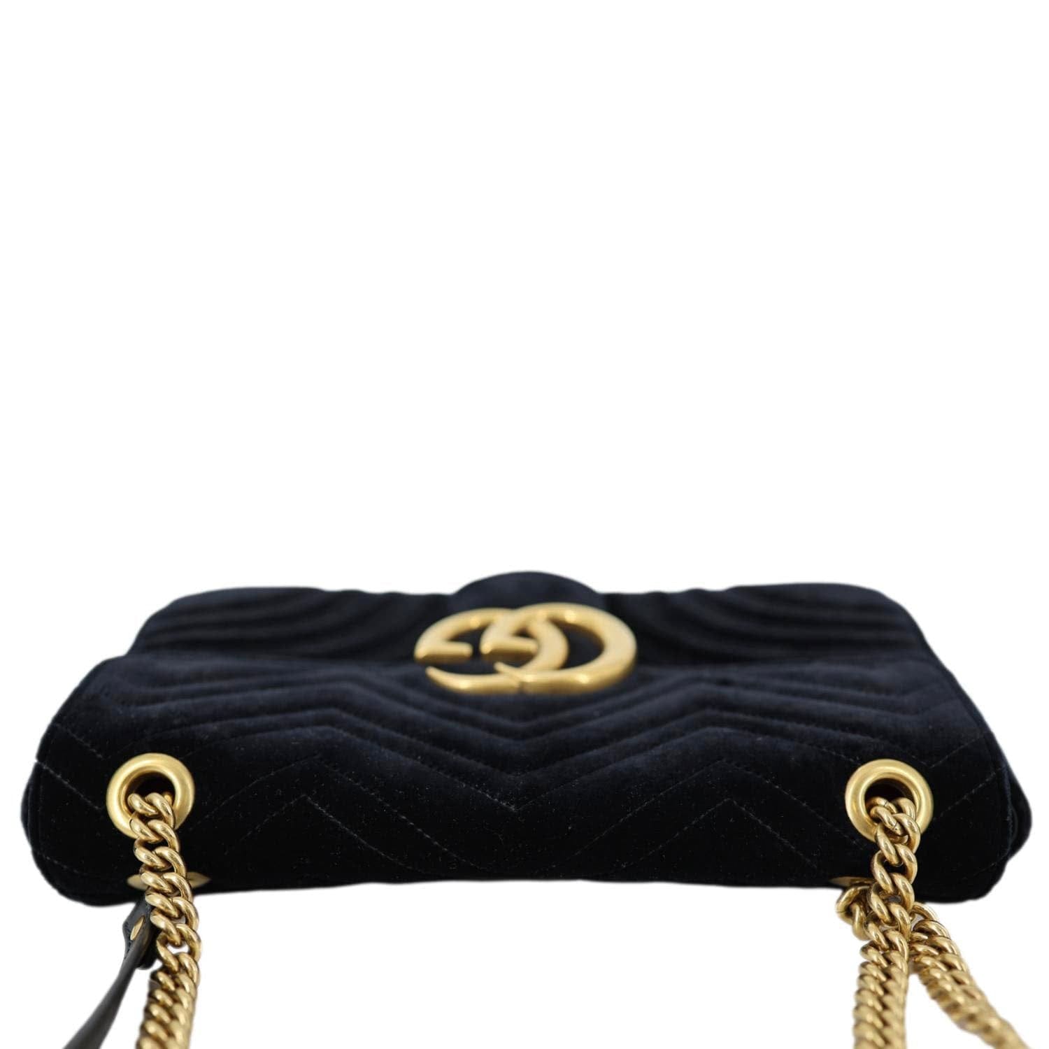 GUCCI GG Marmont Medium Matelasse Velvet Shoulder Bag Black 443496