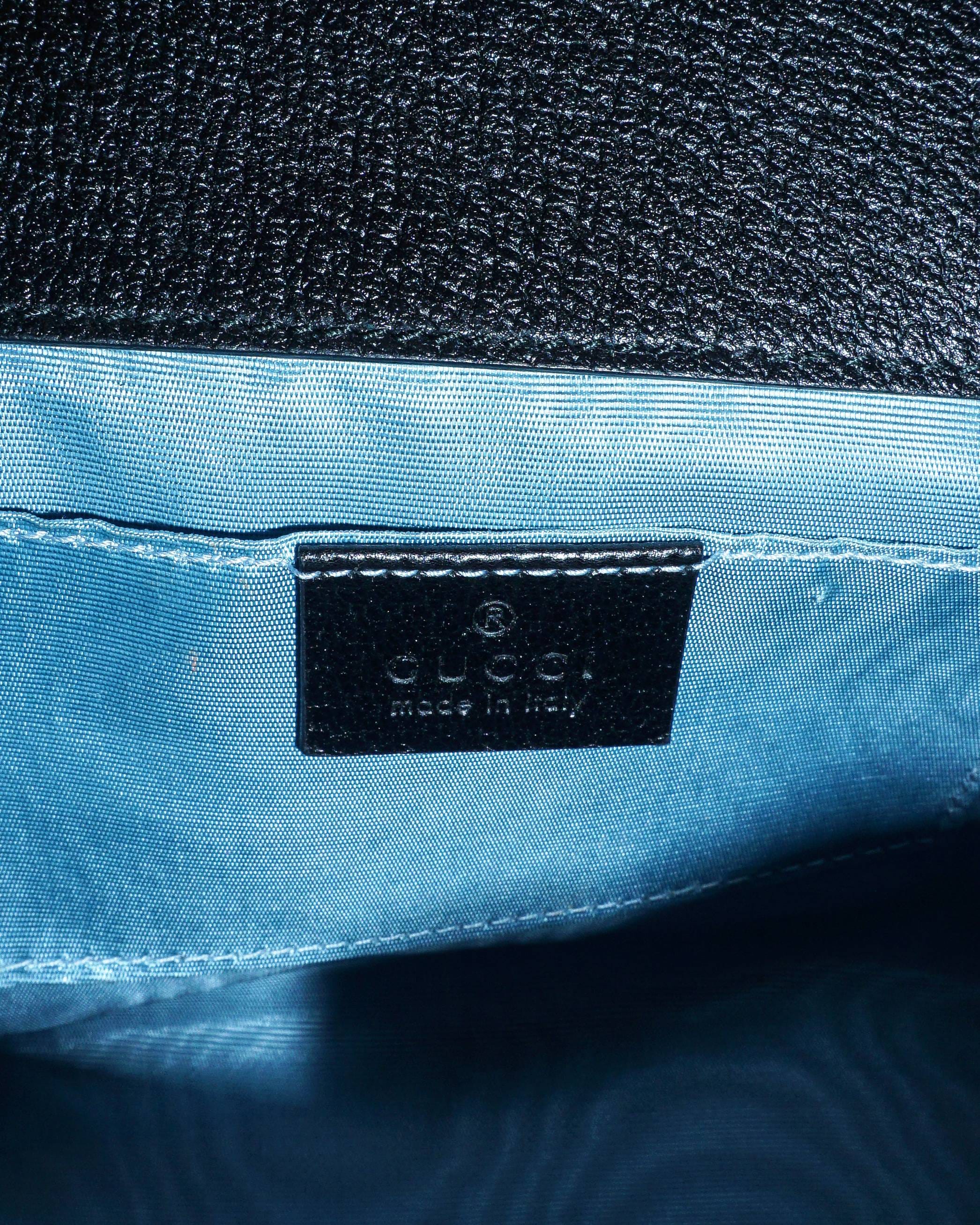 Gucci Black Gold Grained Leather Padlock Bee Star Shoulder Bag