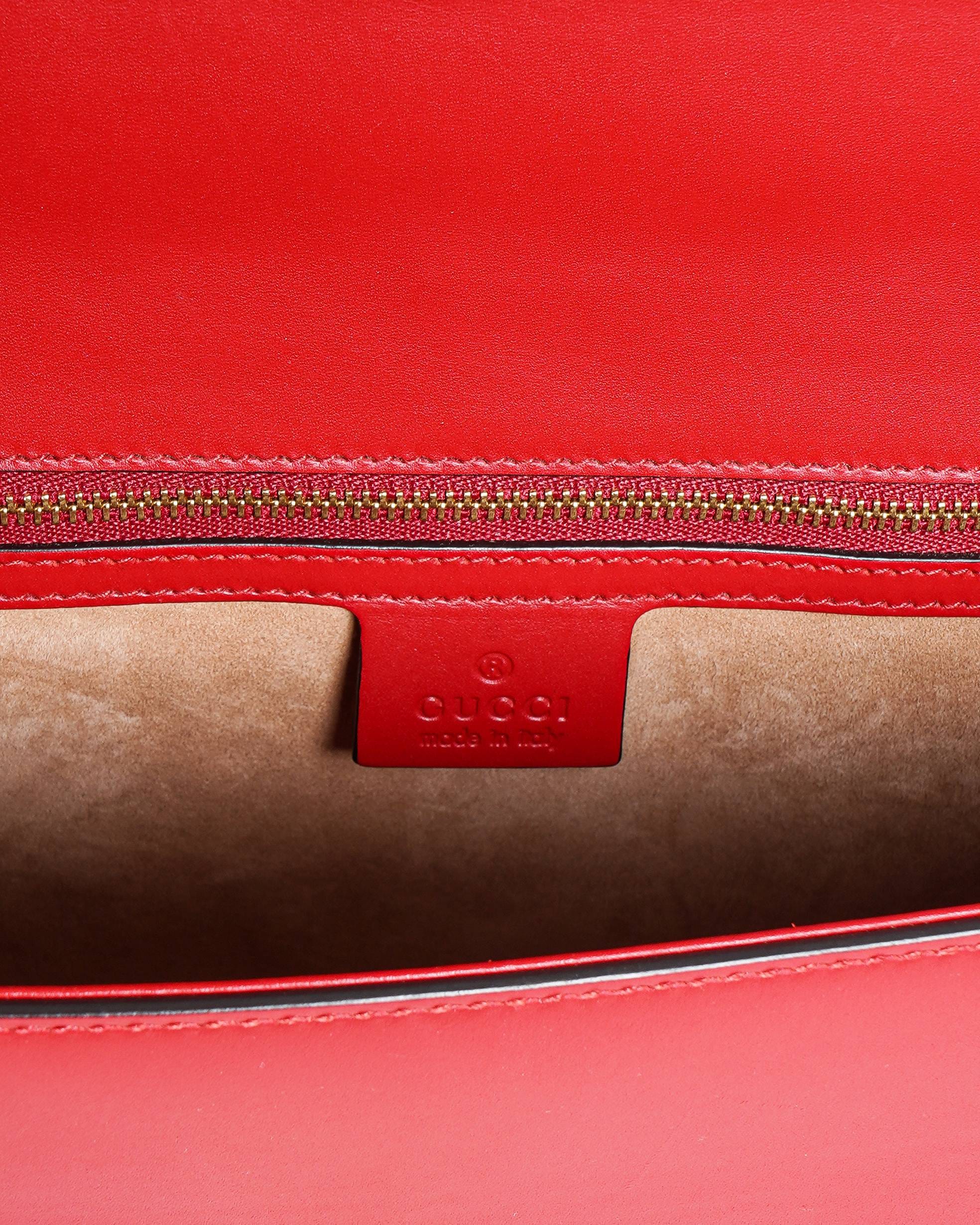 Gucci Red Smooth Leather Calfskin Leather Vintage Web Medium Sylvie Shoulder Bag