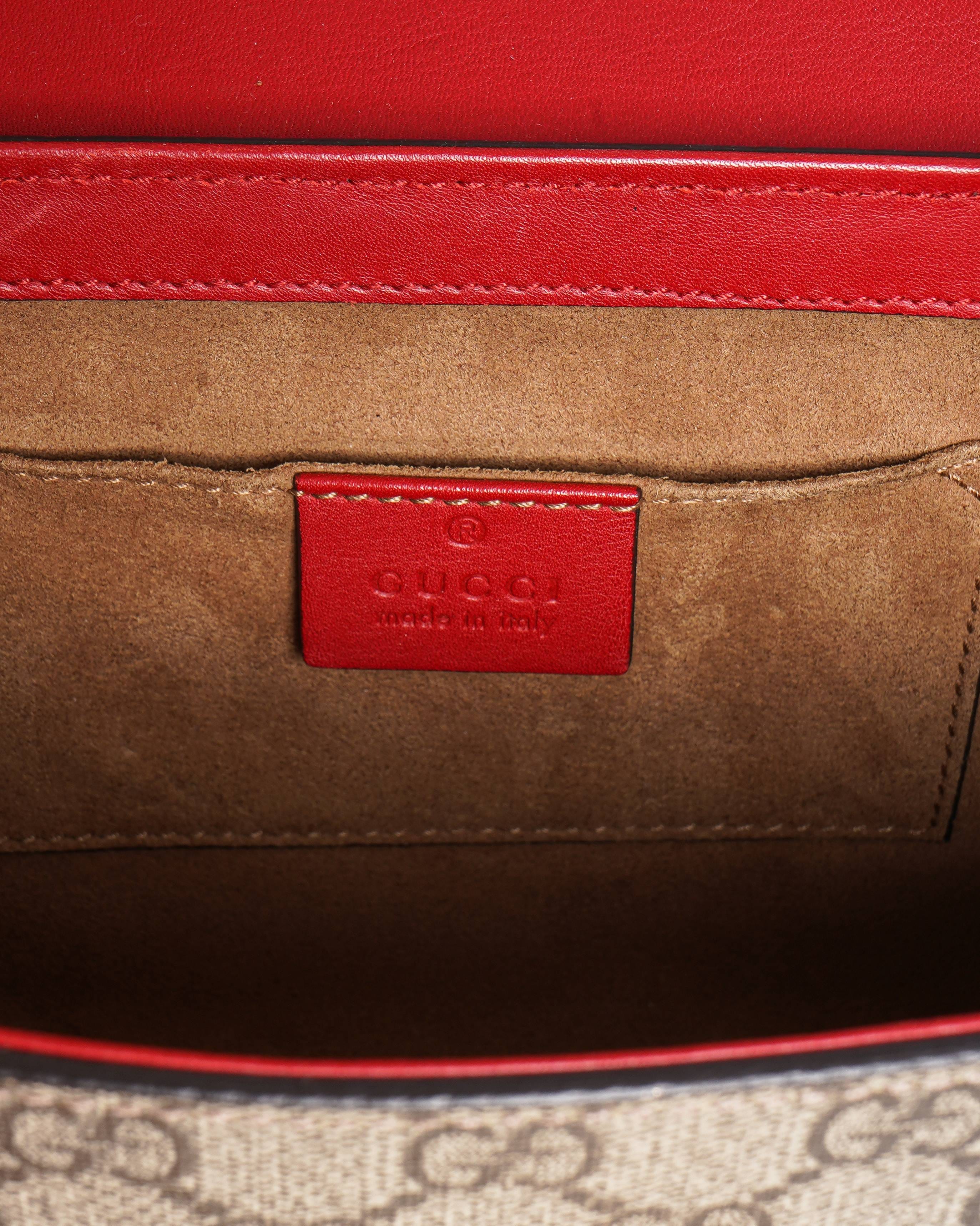 Gucci Red/Beige GG Supreme Canvas and Leather Small Padlock Shoulder Bag