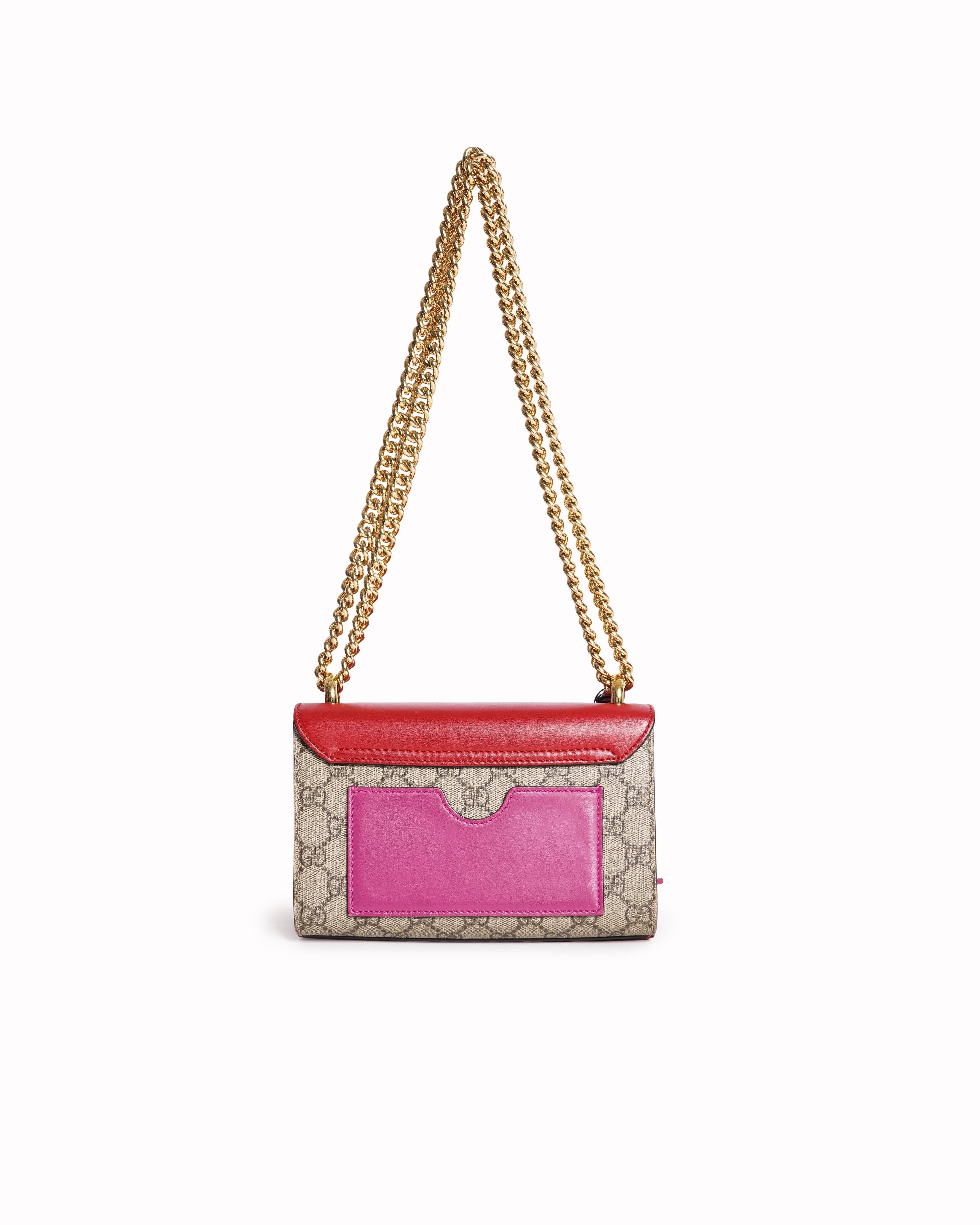 Gucci Red/Beige GG Supreme Canvas and Leather Small Padlock Shoulder Bag