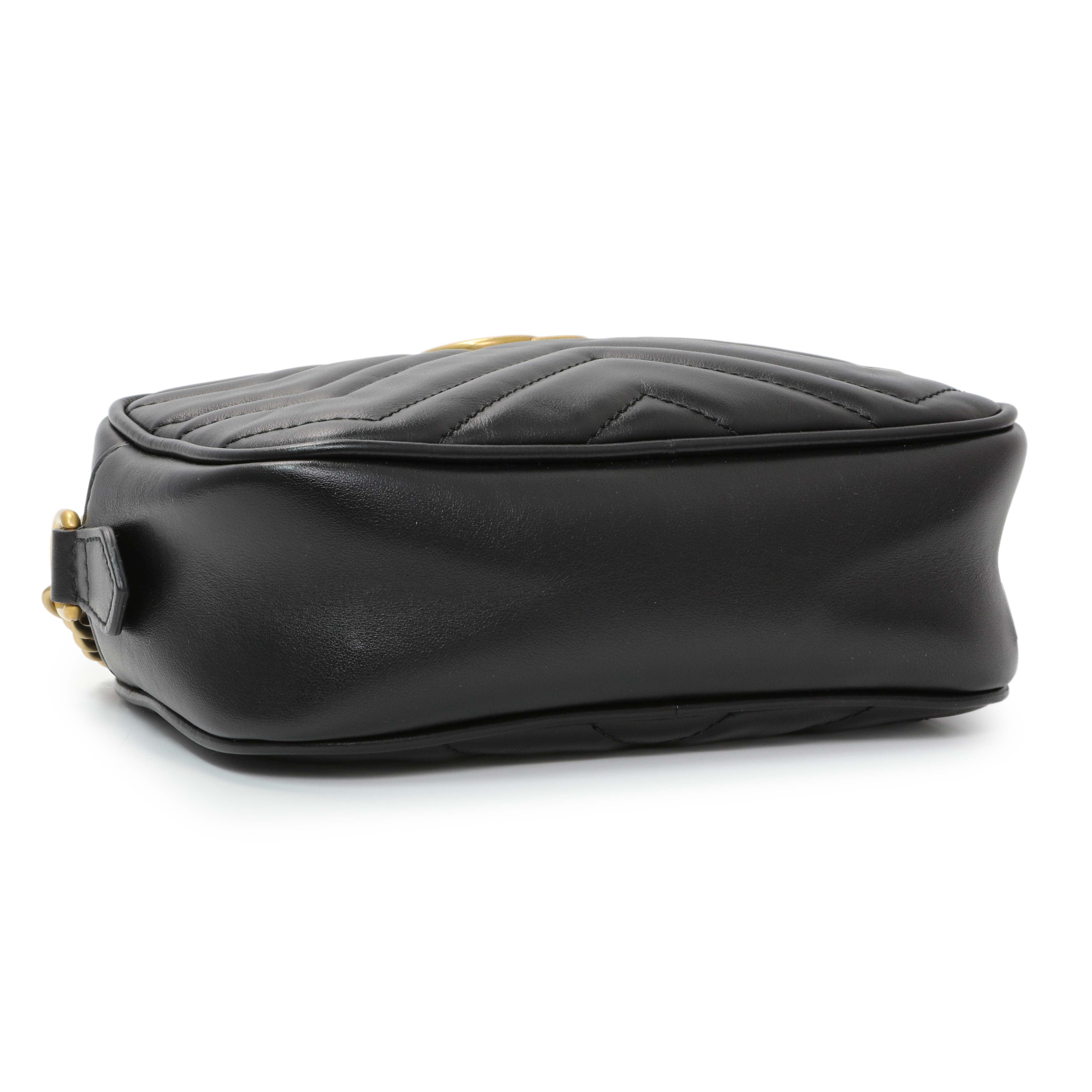 Gucci Black Calfskin Matelasse Mini GG Marmont Chain Shoulder Bag