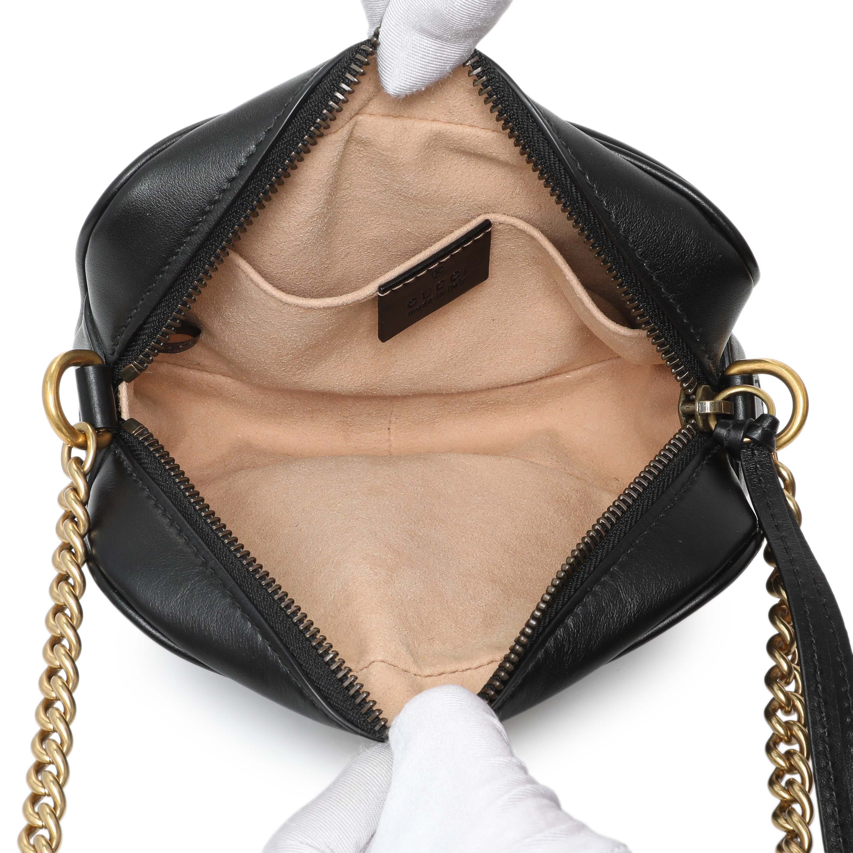 Gucci Black Calfskin Matelasse Mini GG Marmont Chain Shoulder Bag
