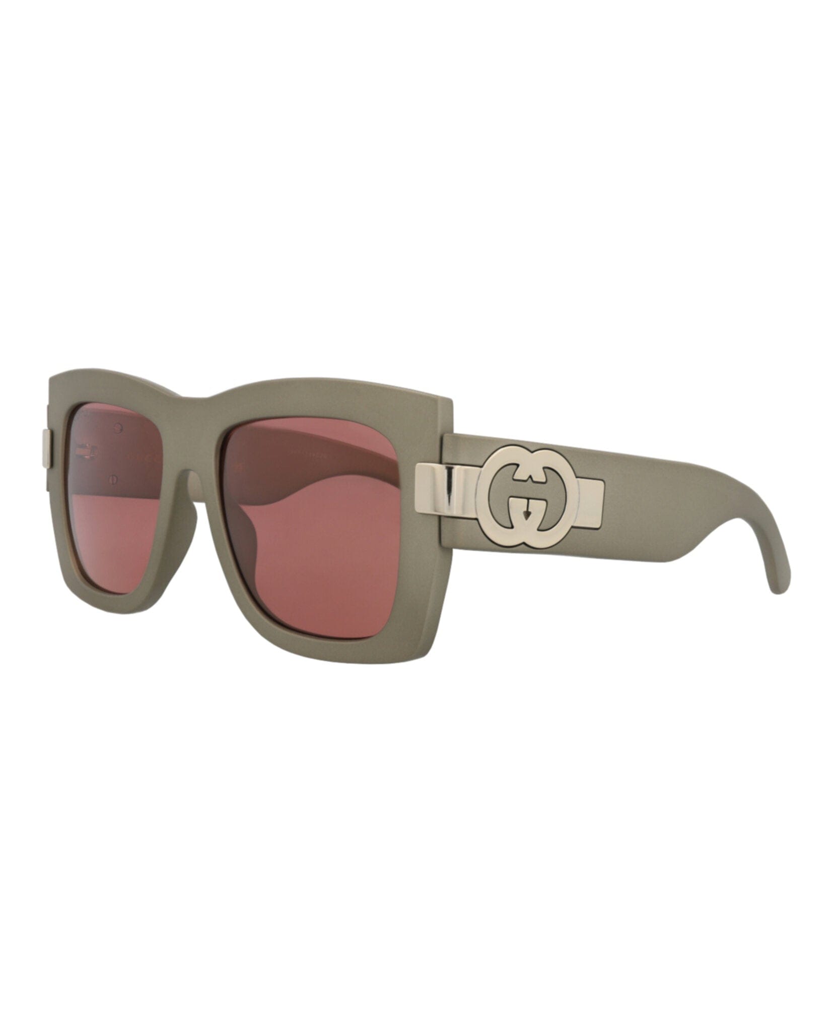 Gucci Womens Square/Rectangle Grey Grey Red Fashion Designer Eyewear