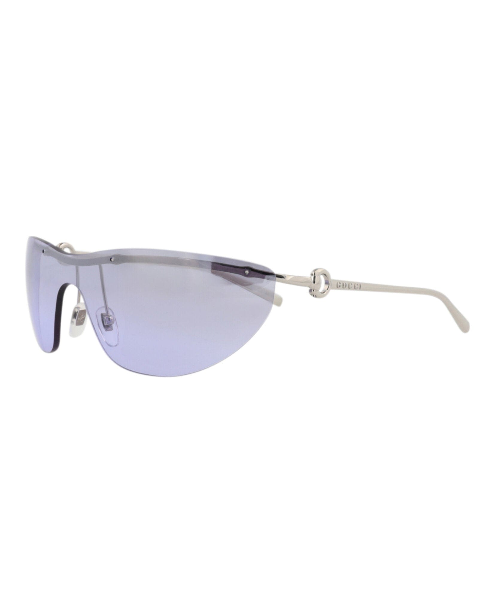 Gucci Womens Shield/Wrap Silver Silver Violet Fashion Designer Eyewear
