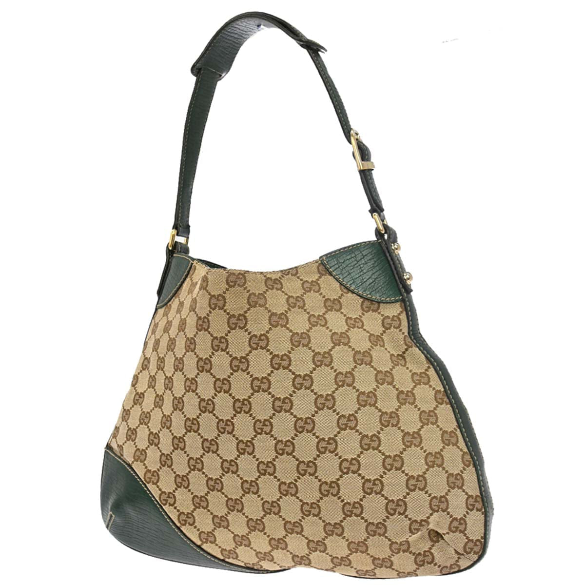 Gucci Beige Green GG Canvas Horsebit Shoulder Bag