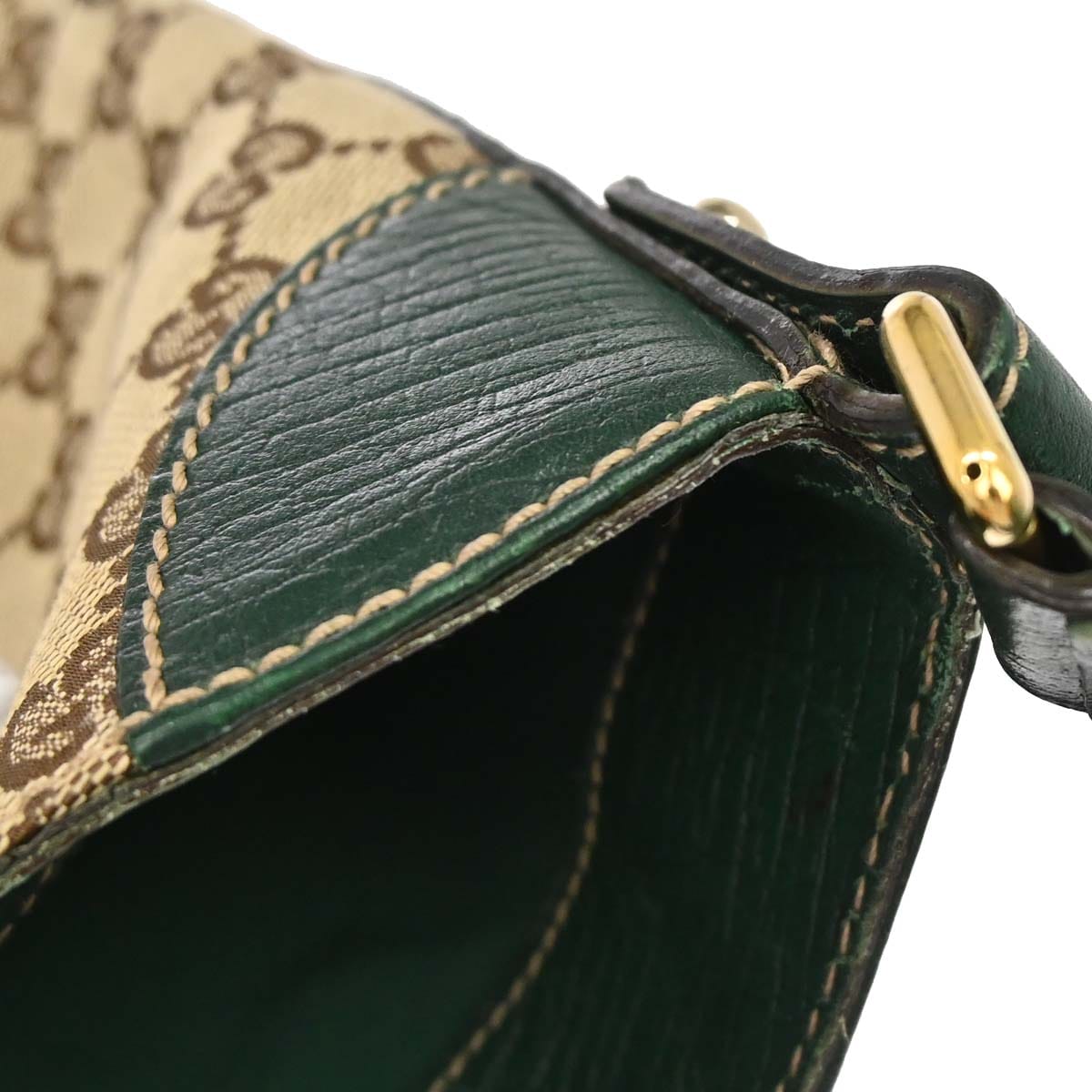 Gucci Beige Green GG Canvas Horsebit Shoulder Bag