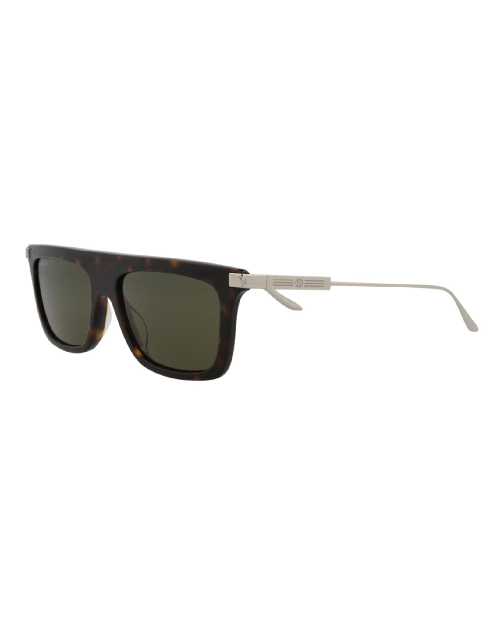 Gucci Mens Square/Rectangle Havana Silver Green Fashion Designer Eyewear