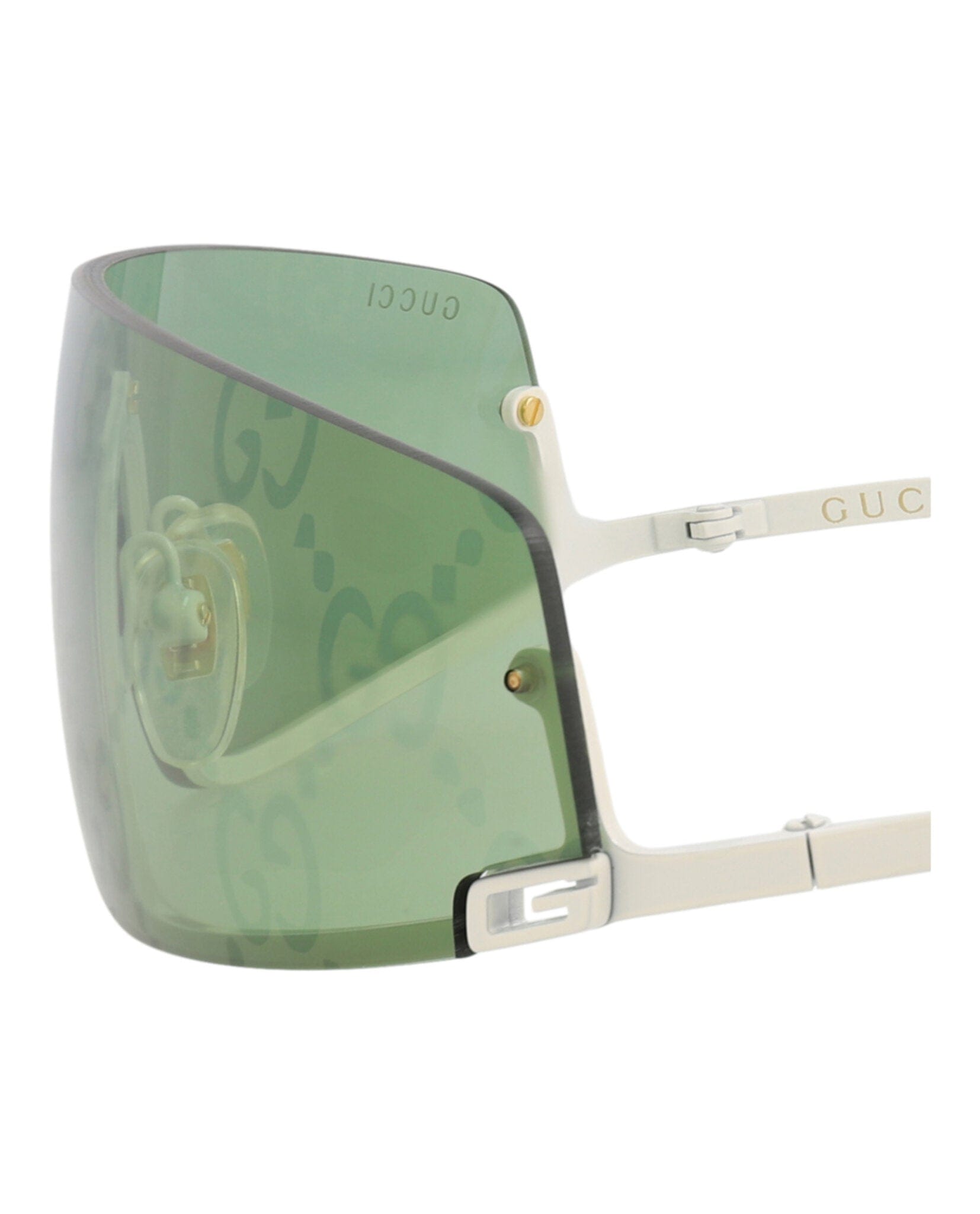 Gucci Unisex Shield/Wrap Ivory Ivory Green Fashion Designer Eyewear
