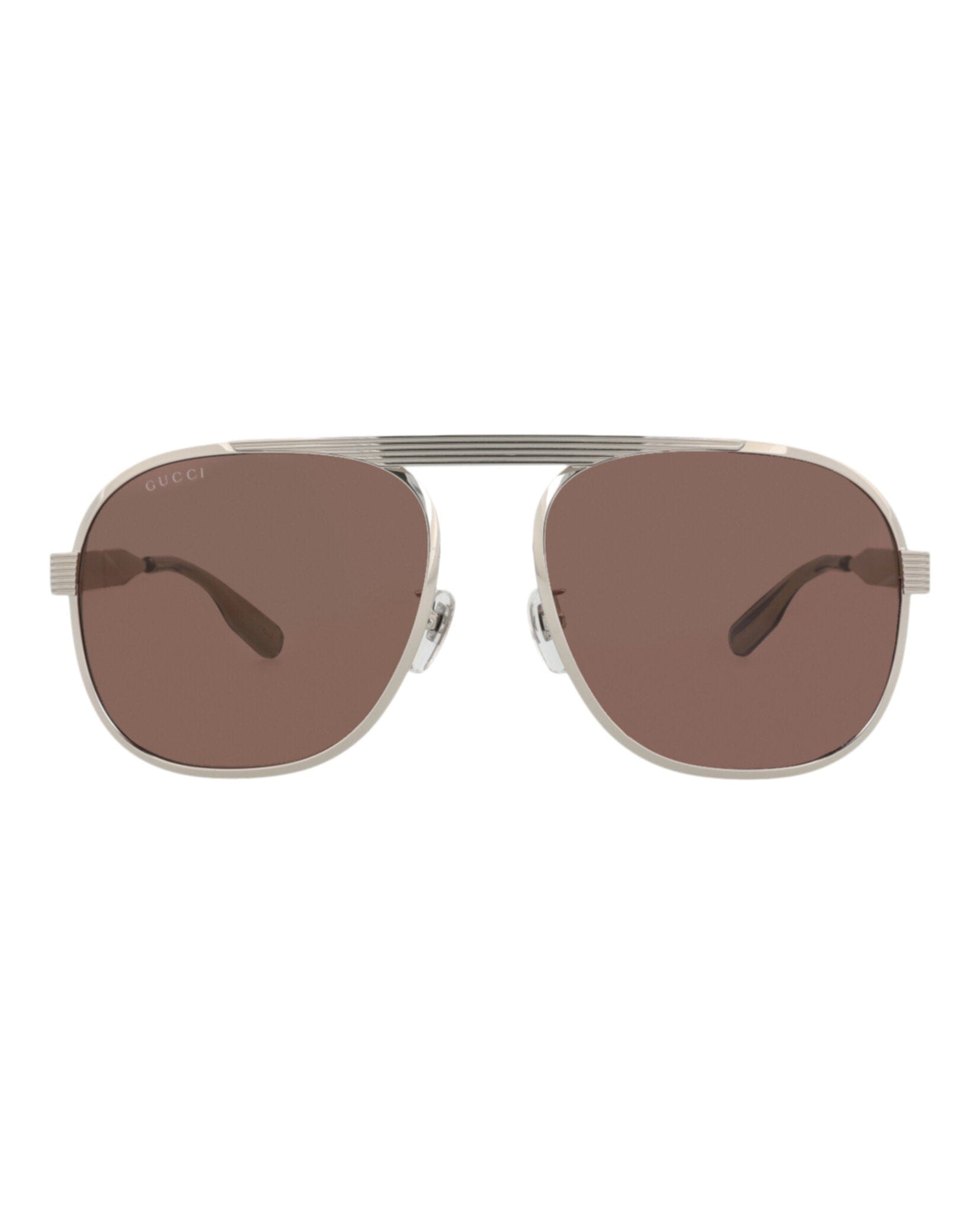 Gucci Mens Aviator Silver Silver Brown Fashion Designer Eyewear