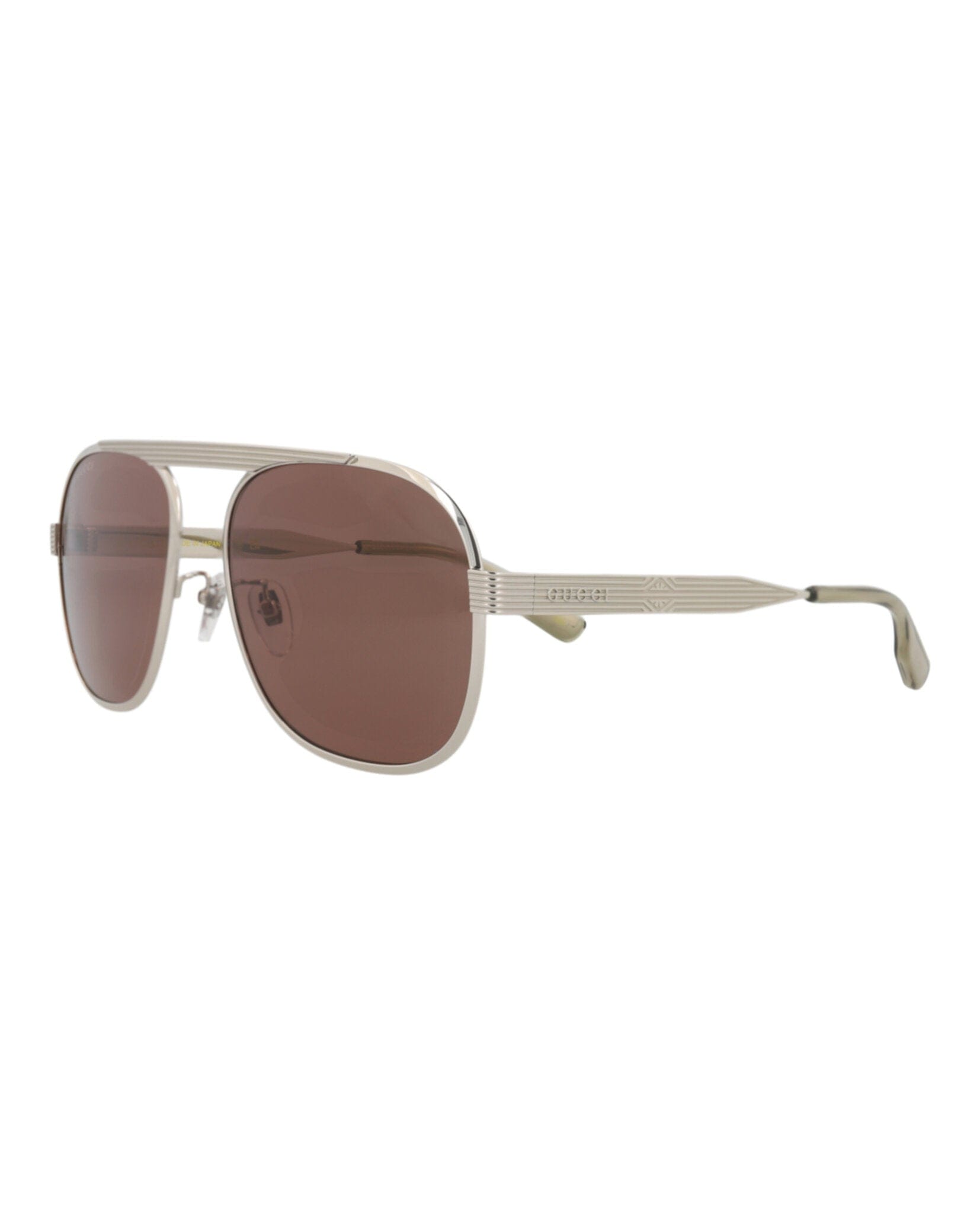 Gucci Mens Aviator Silver Silver Brown Fashion Designer Eyewear