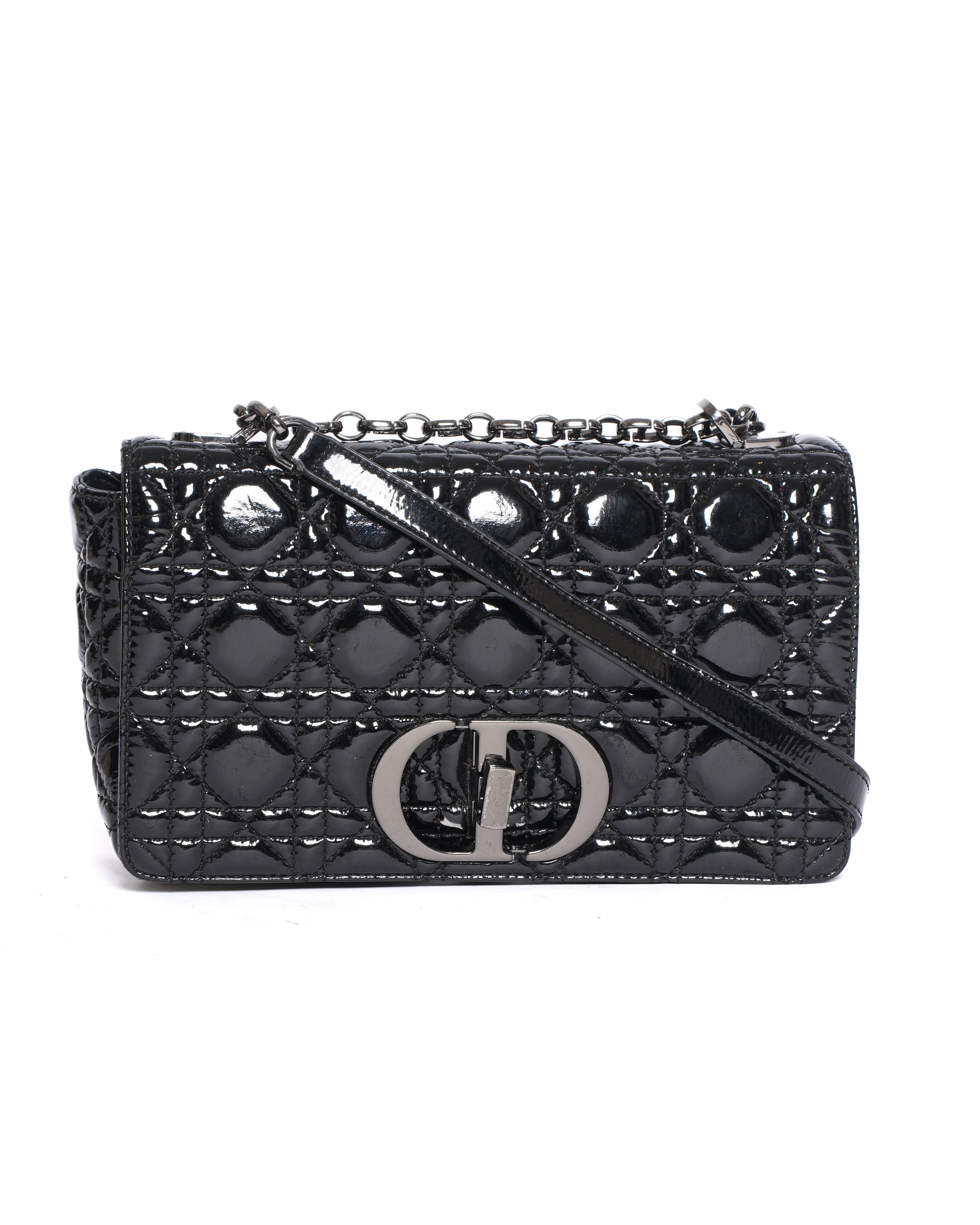 Dior Christian Dior Medium Caro Bag in Black Patent Leather