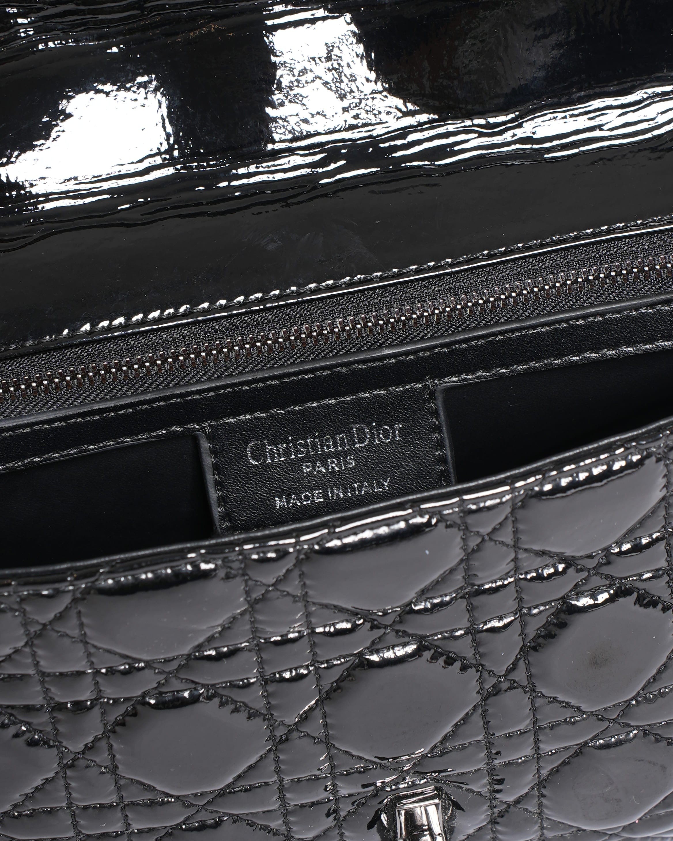 Dior Christian Dior Medium Caro Bag in Black Patent Leather