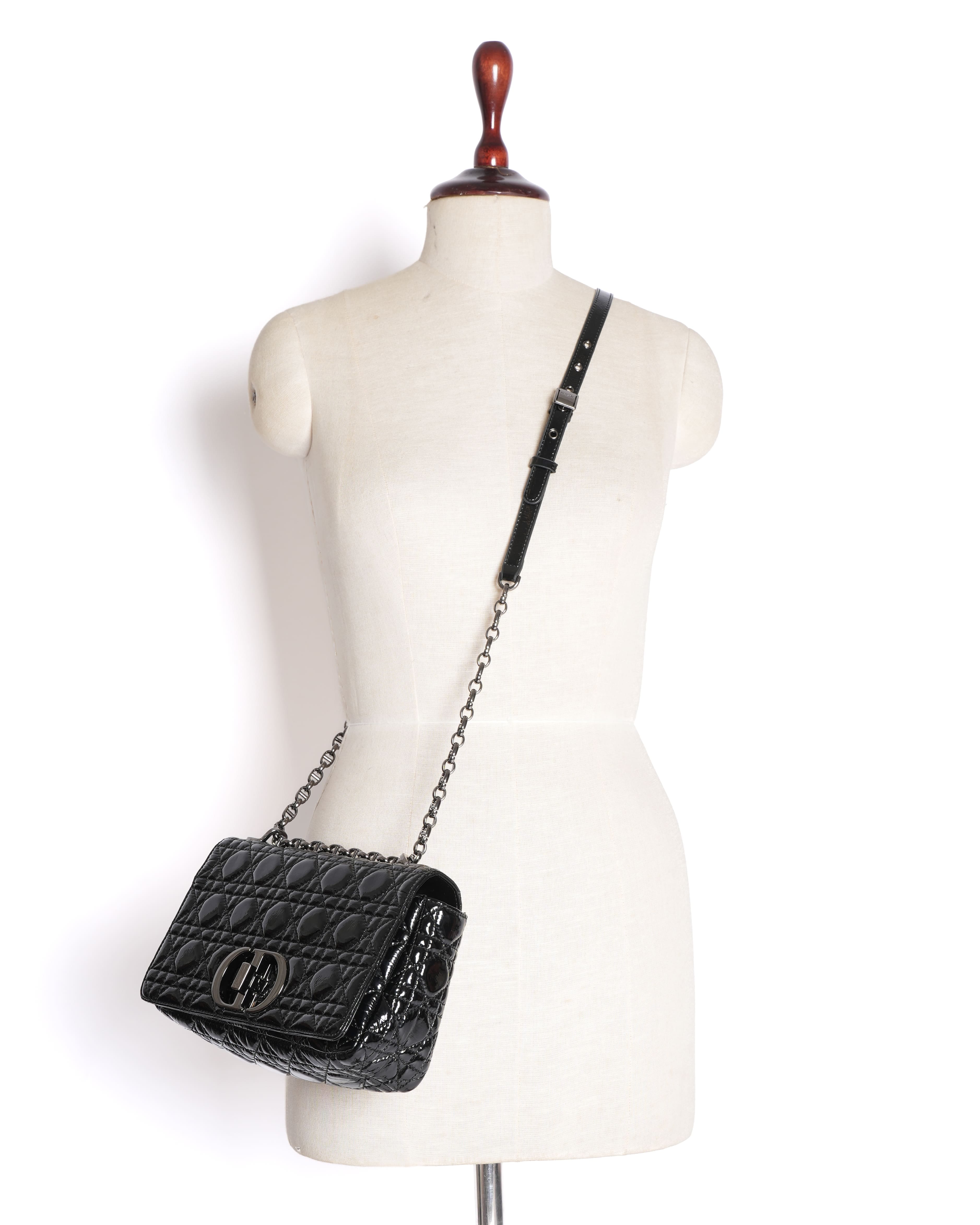 Dior Christian Dior Medium Caro Bag in Black Patent Leather