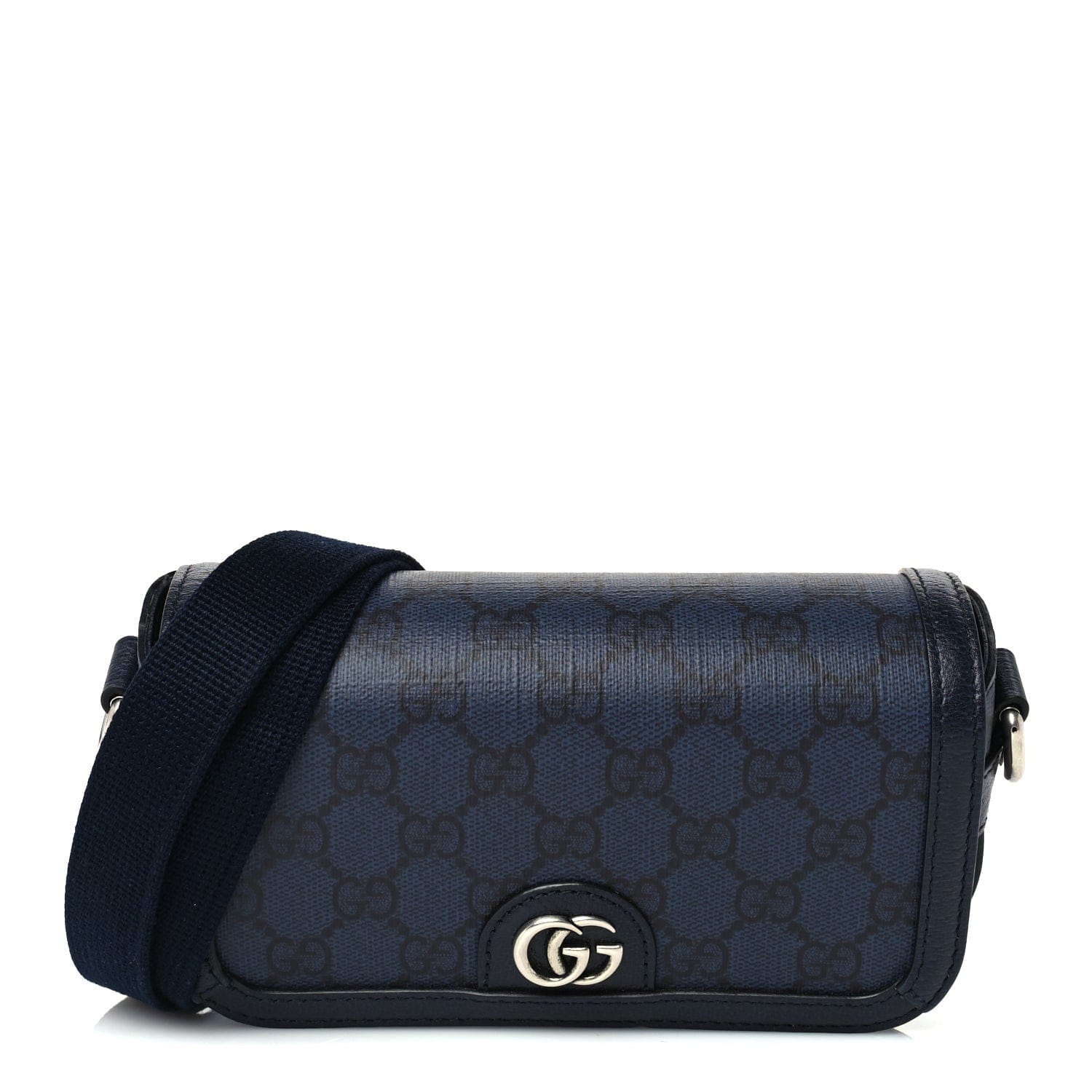 Gucci GG Supreme Monogram Web Mini Ophidia Flap Shoulder Bag Navy