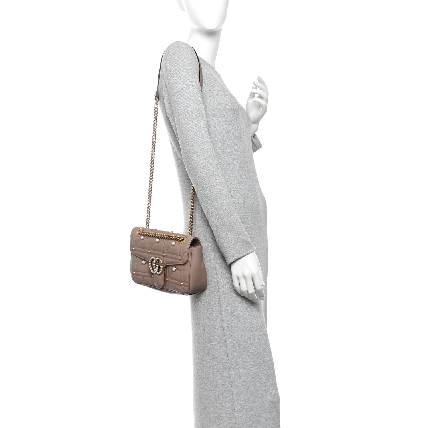 Gucci Calfskin Matelasse Studded Small Pearly GG Marmont Shoulder Bag Porcelain Rose