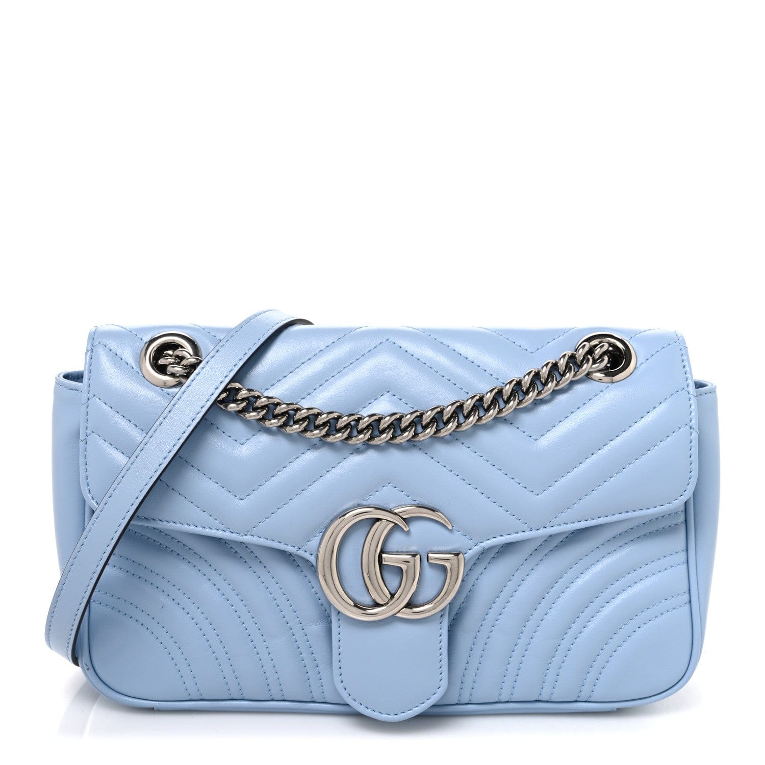 Gucci Calfskin Matelasse Small GG Marmont Shoulder Bag Porcelain Light Blue