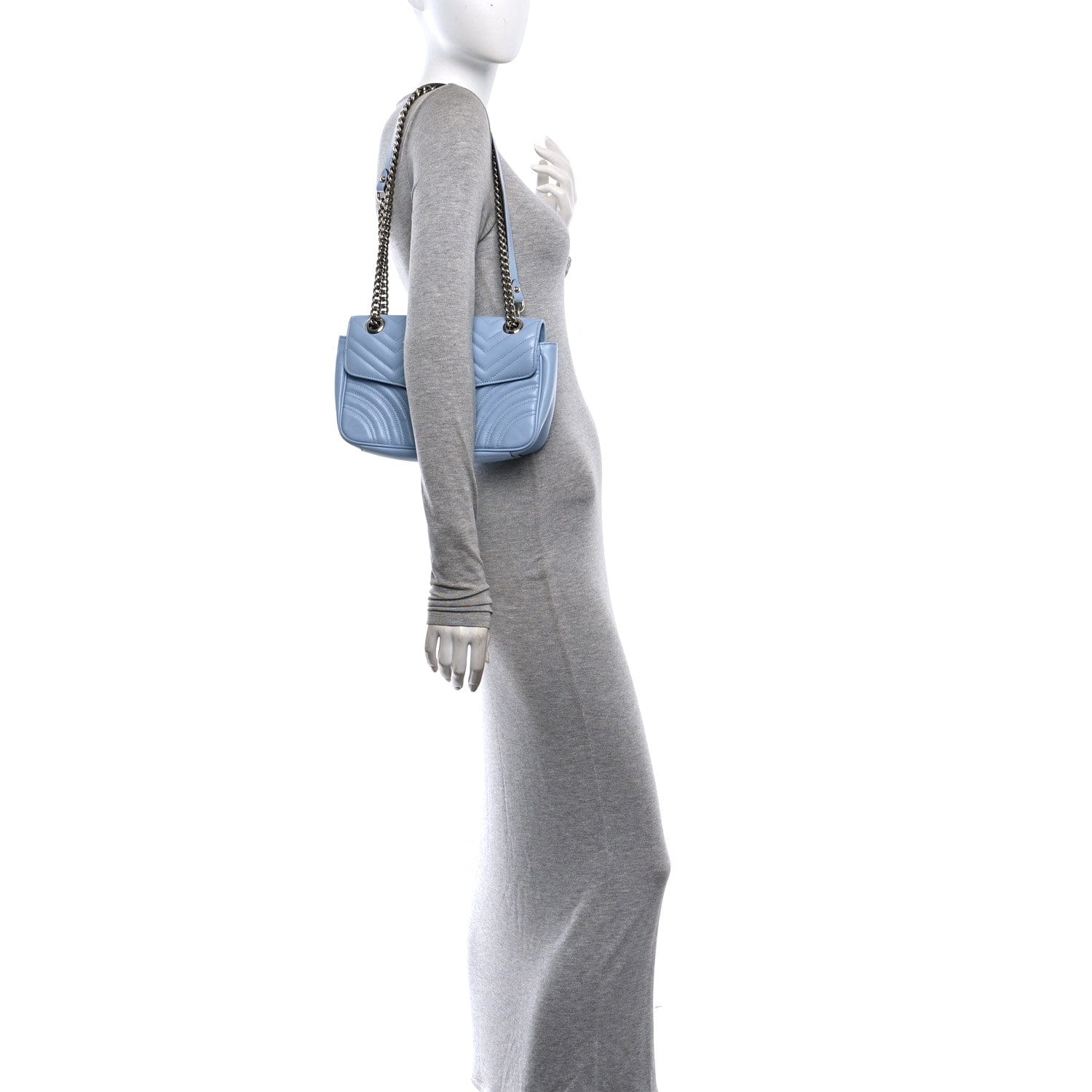 Gucci Calfskin Matelasse Small GG Marmont Shoulder Bag Porcelain Light Blue
