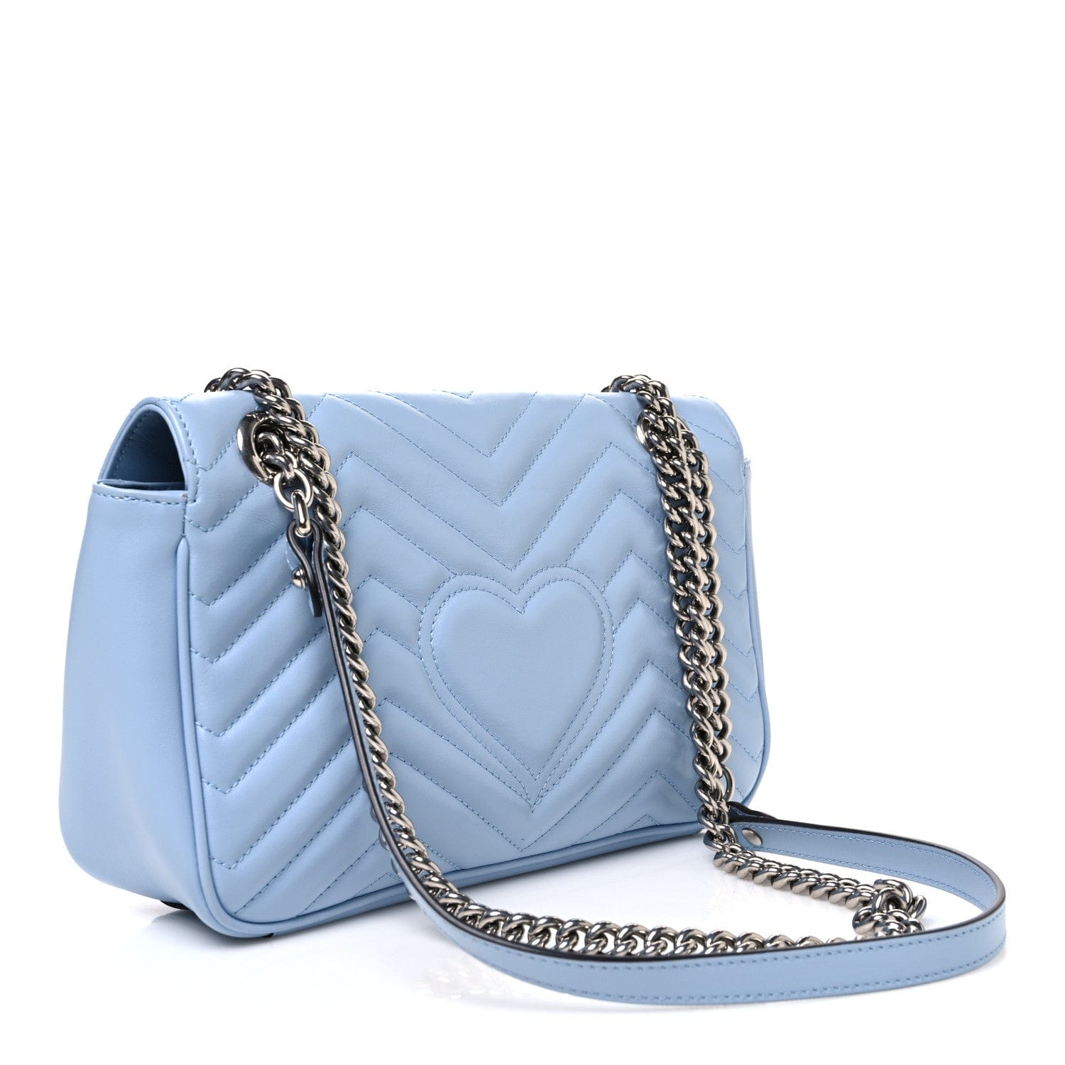 Gucci Calfskin Matelasse Small GG Marmont Shoulder Bag Porcelain Light Blue