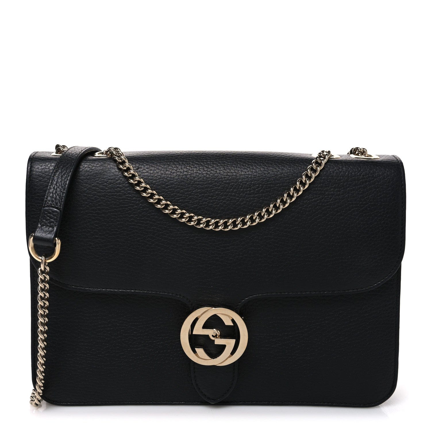 Gucci Dollar Calfskin Interlocking G Shoulder Bag Black