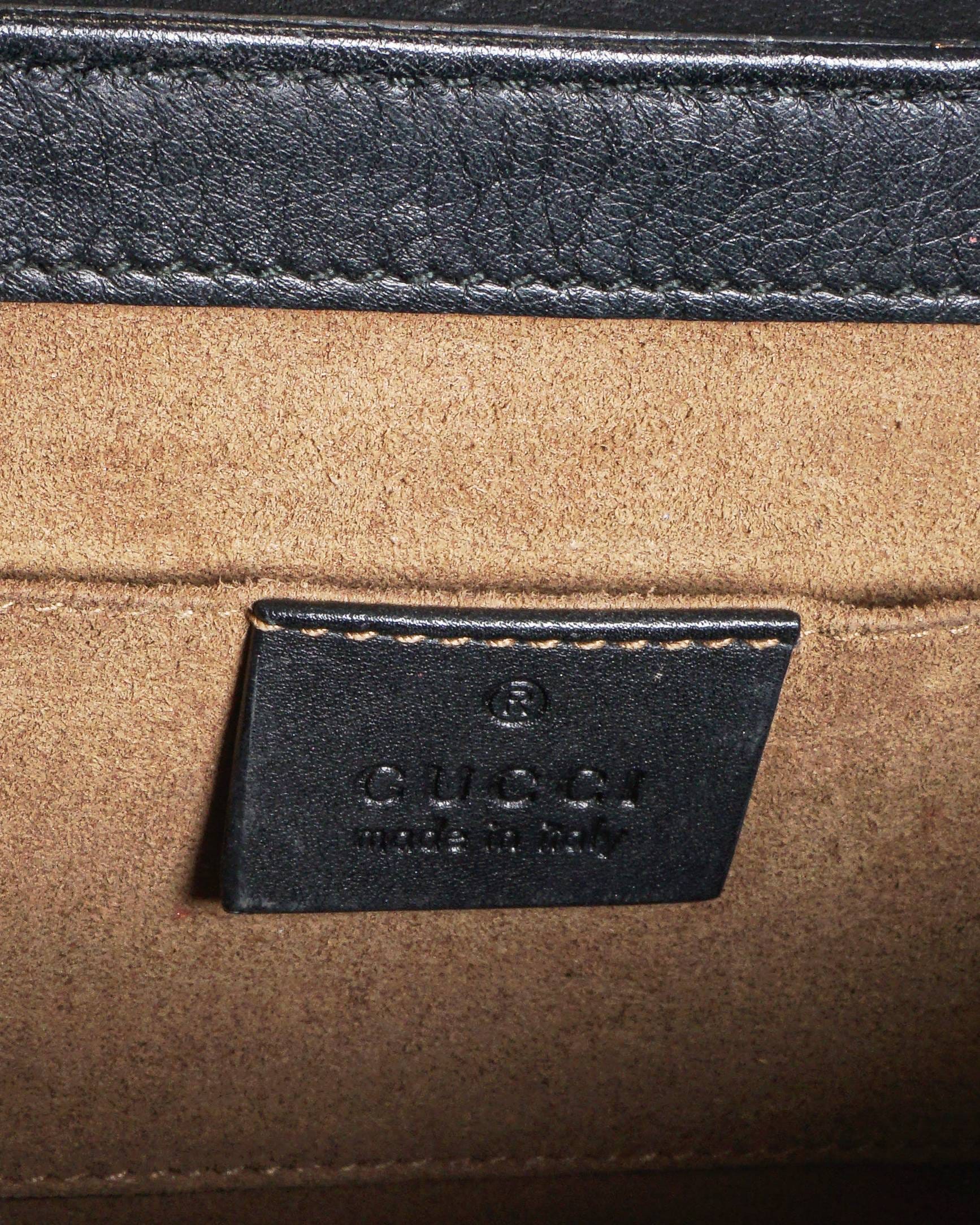 Gucci Black Leather GG Supreme Canvas Padlock Shoulder Bag