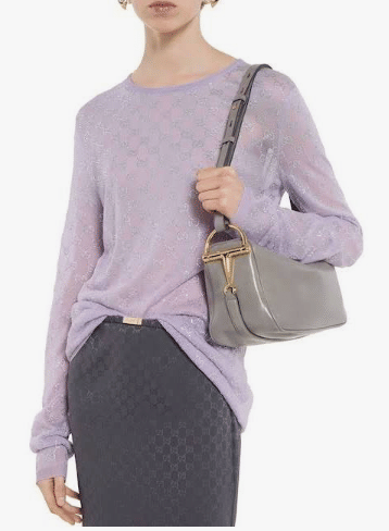 GUCCI Grey Smooth Leather Gucci Halg Horsebit Medium Shoulder Bag