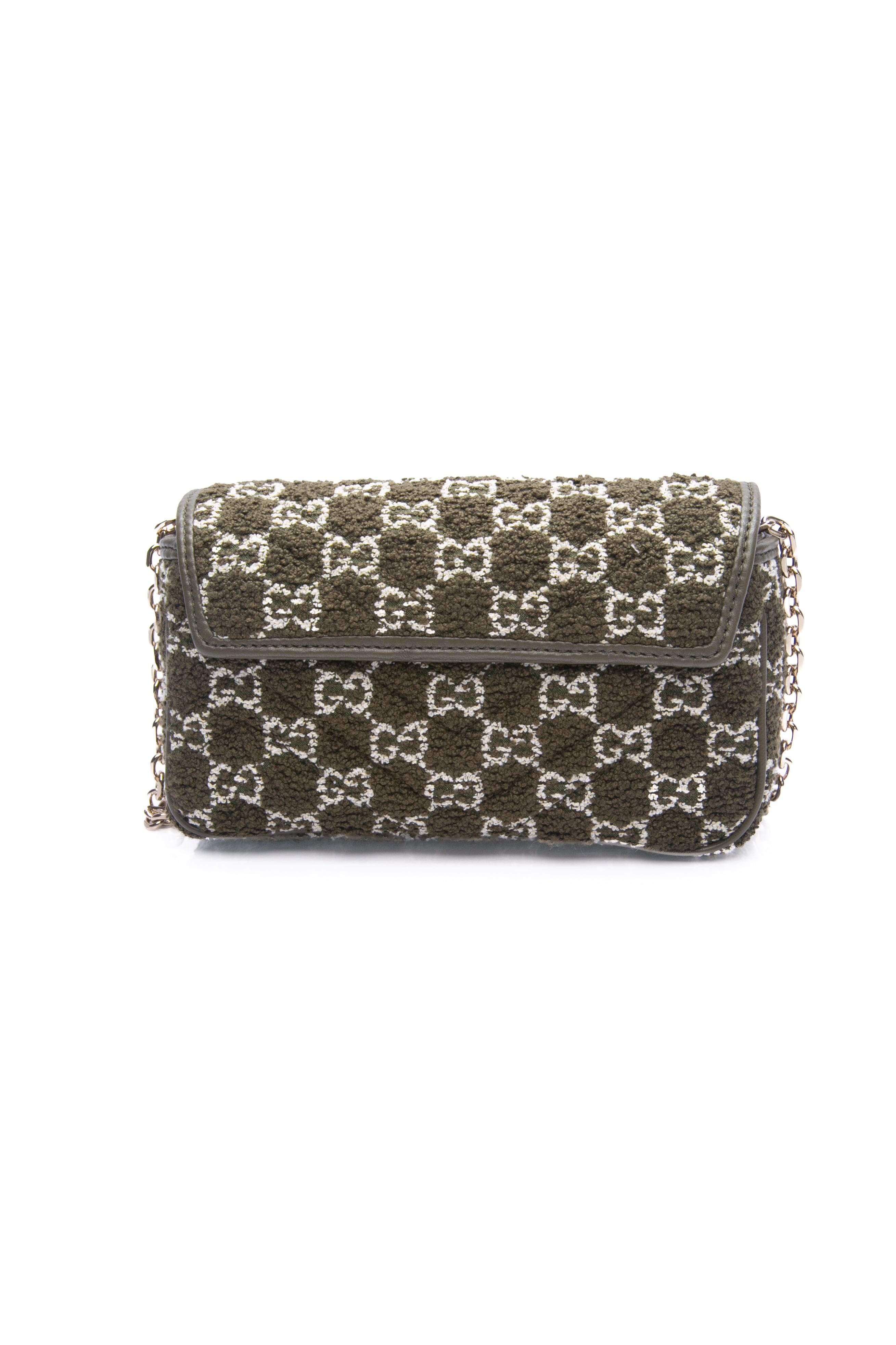 GUCCI Green Boucle Tweed GG Marmont Mini Shoulder Bag (New)