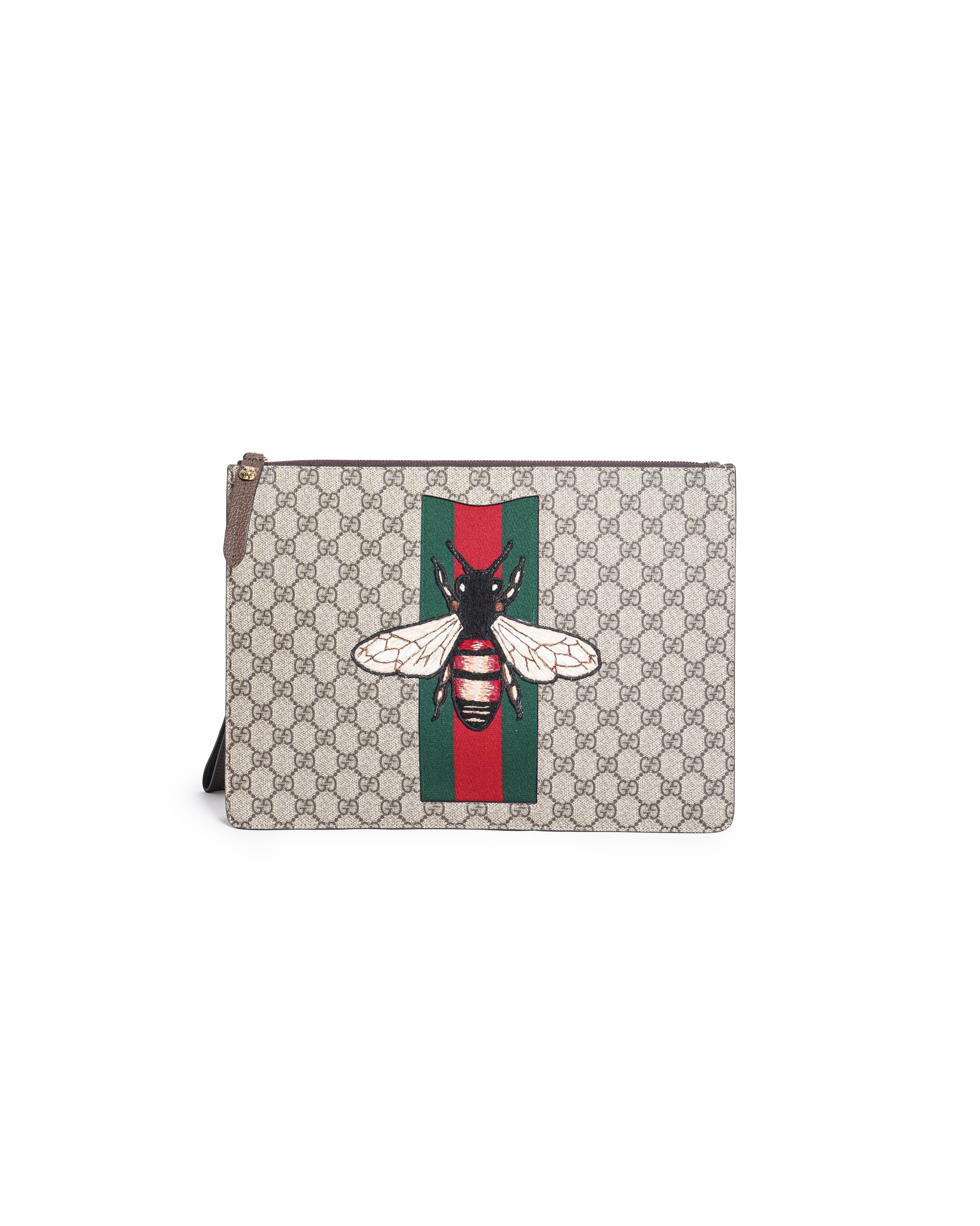 Gucci GG Supreme Coated Canvas Bee Zip Pouch Bag