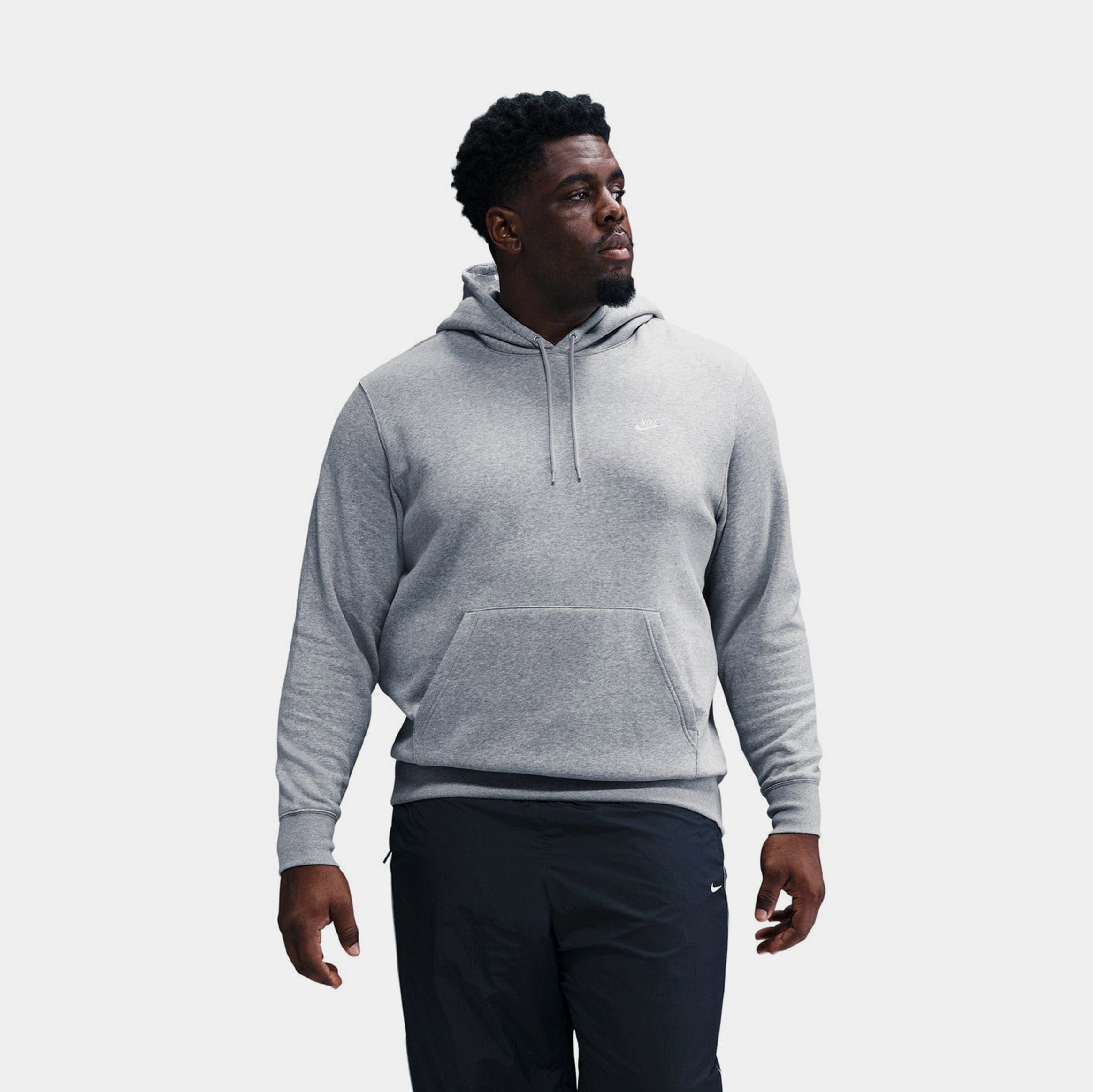 Nike Club Pullover Fleece Mens Hoodie (Dark Grey Heather/Light Smoke Grey/White)