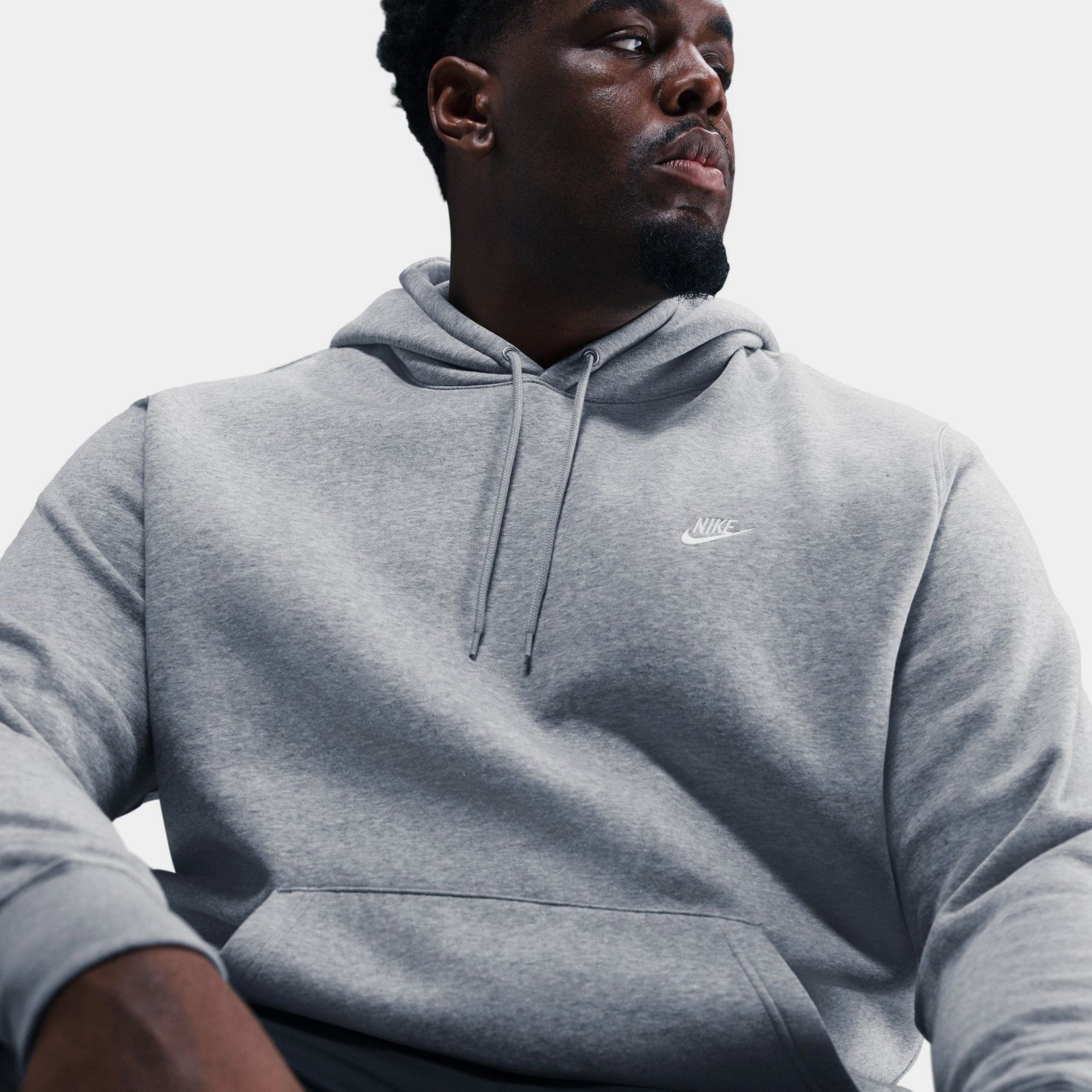 Nike Club Pullover Fleece Mens Hoodie (Dark Grey Heather/Light Smoke Grey/White)