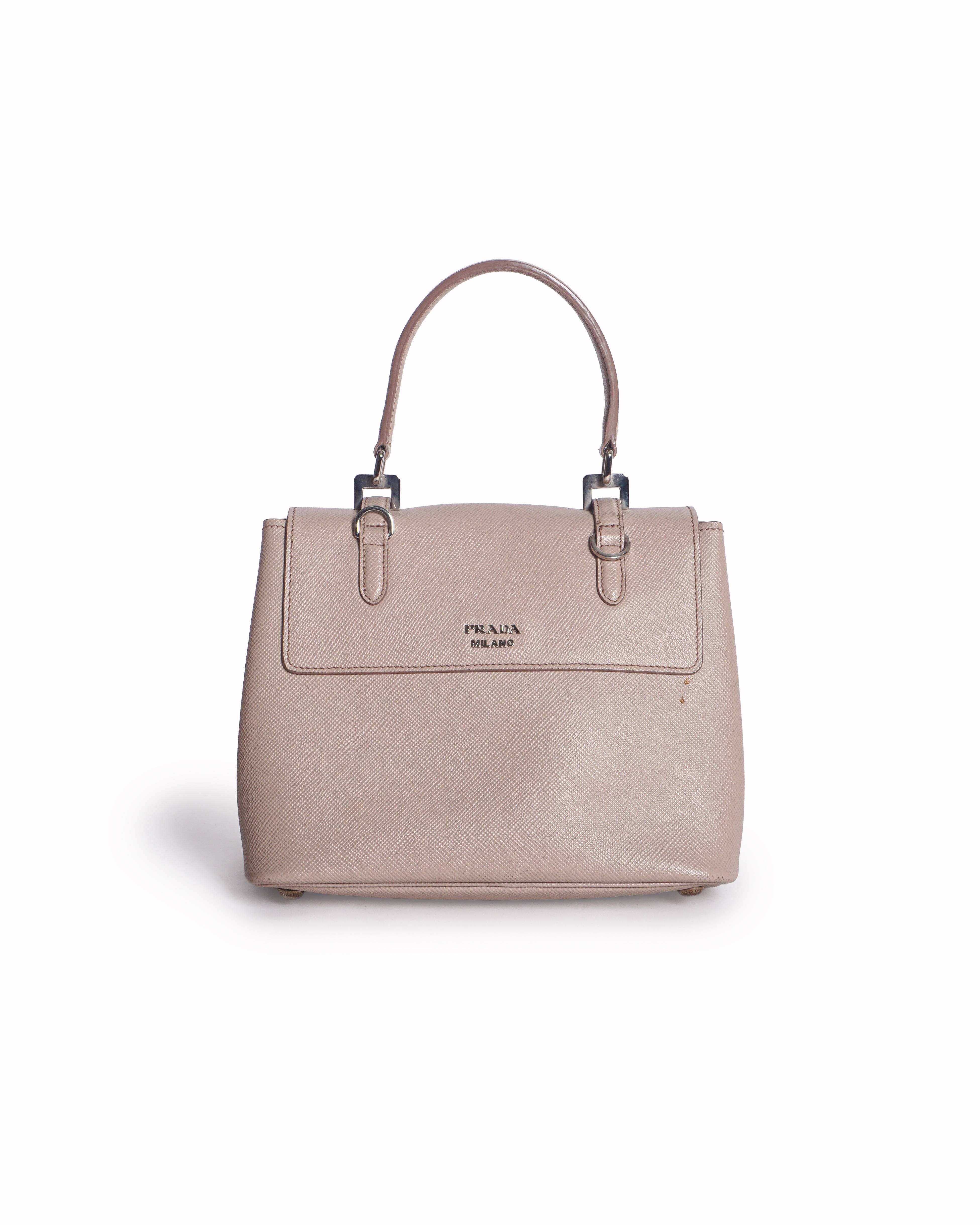 Prada Beige Saffiano Leather Turn - Lock Shoulder Bag