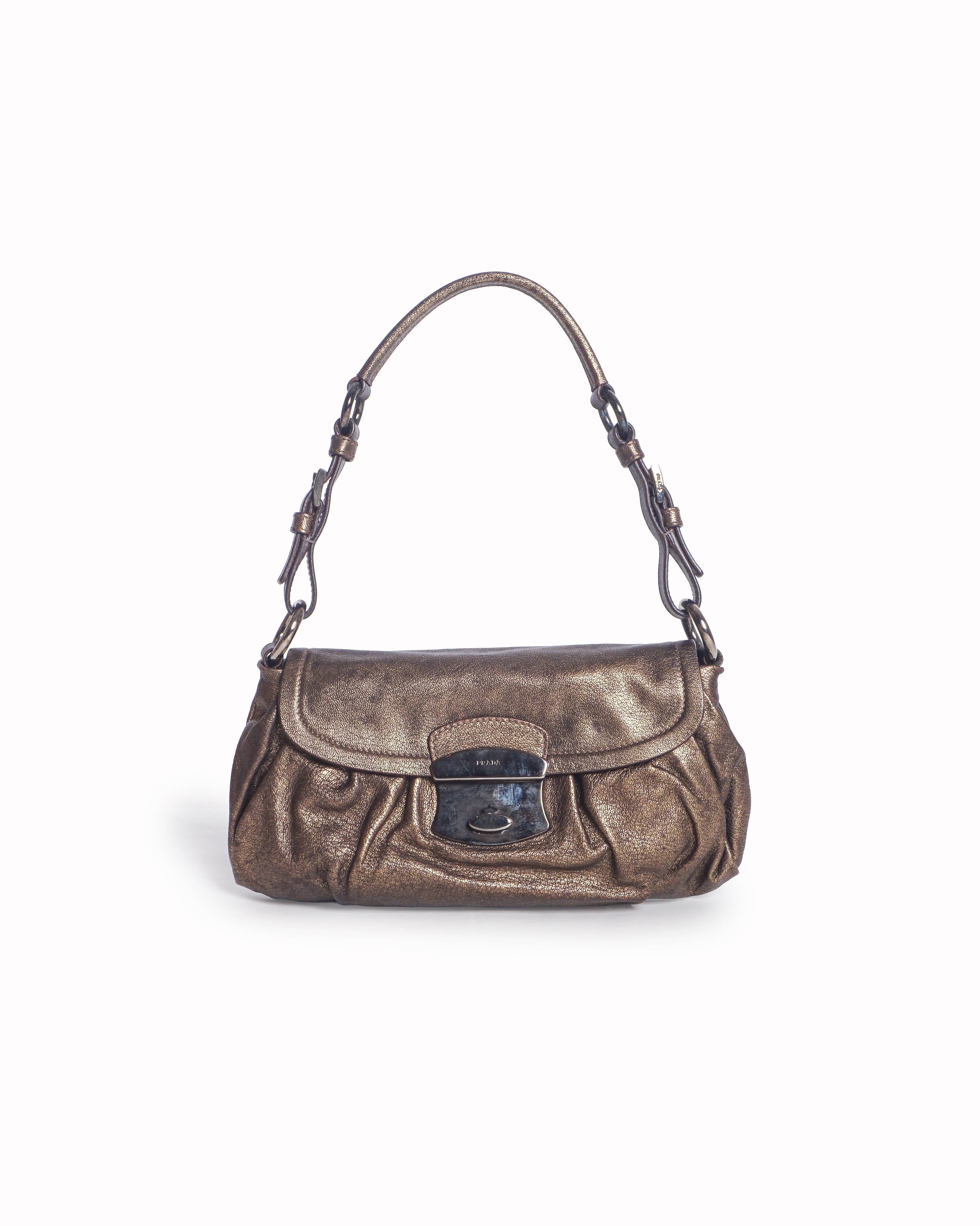 Prada Metallic Bronze Grained Leather Shoulder Bag