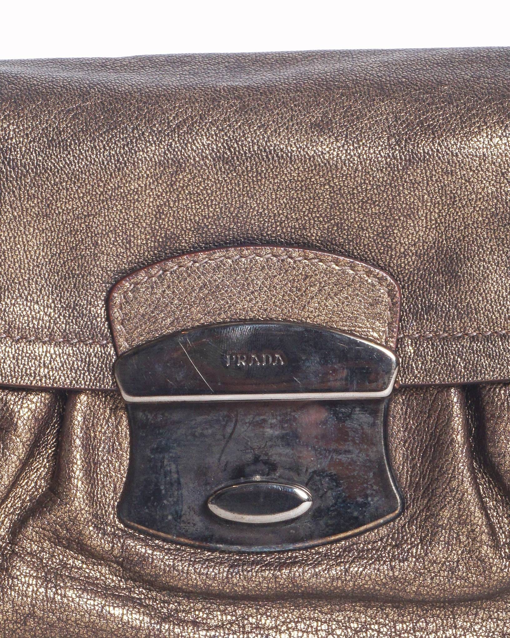 Prada Metallic Bronze Grained Leather Shoulder Bag