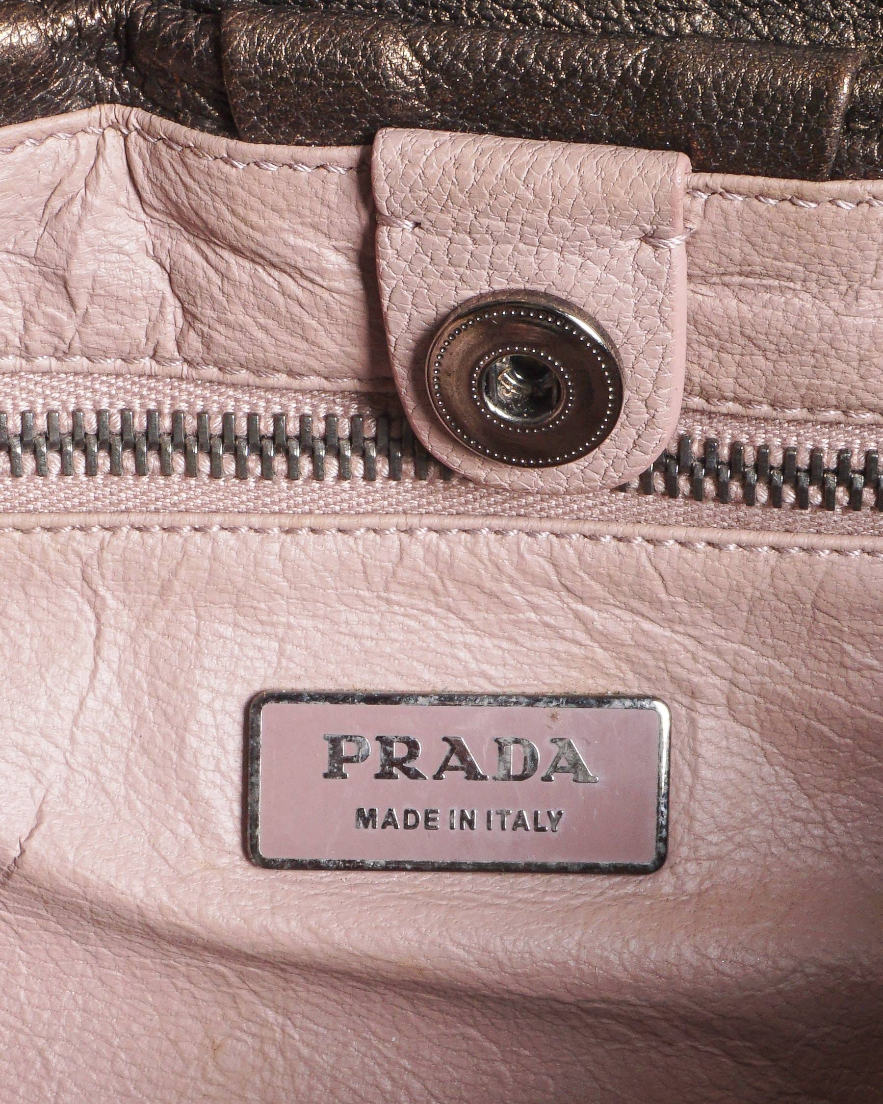 Prada Metallic Bronze Grained Leather Shoulder Bag