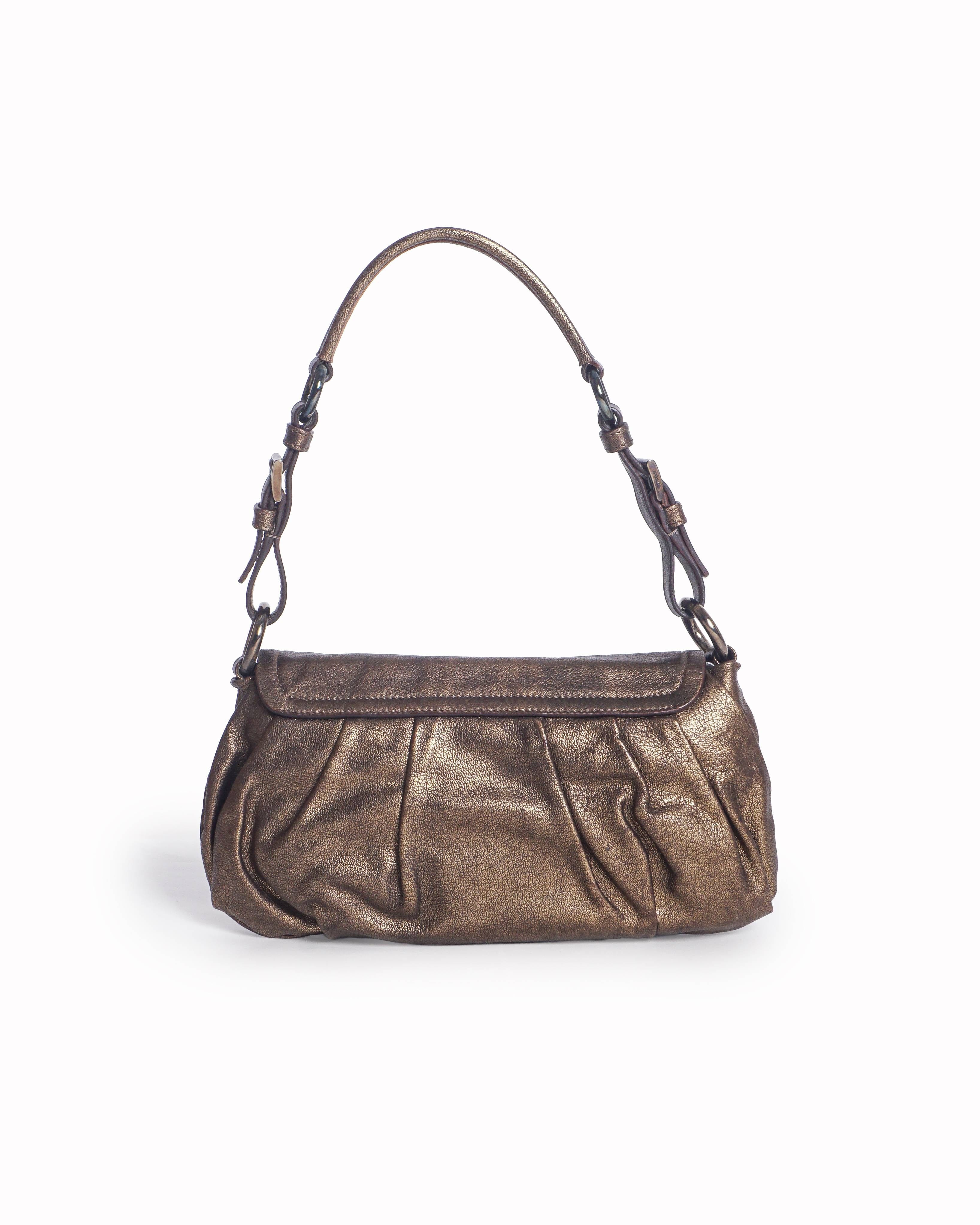 Prada Metallic Bronze Grained Leather Shoulder Bag