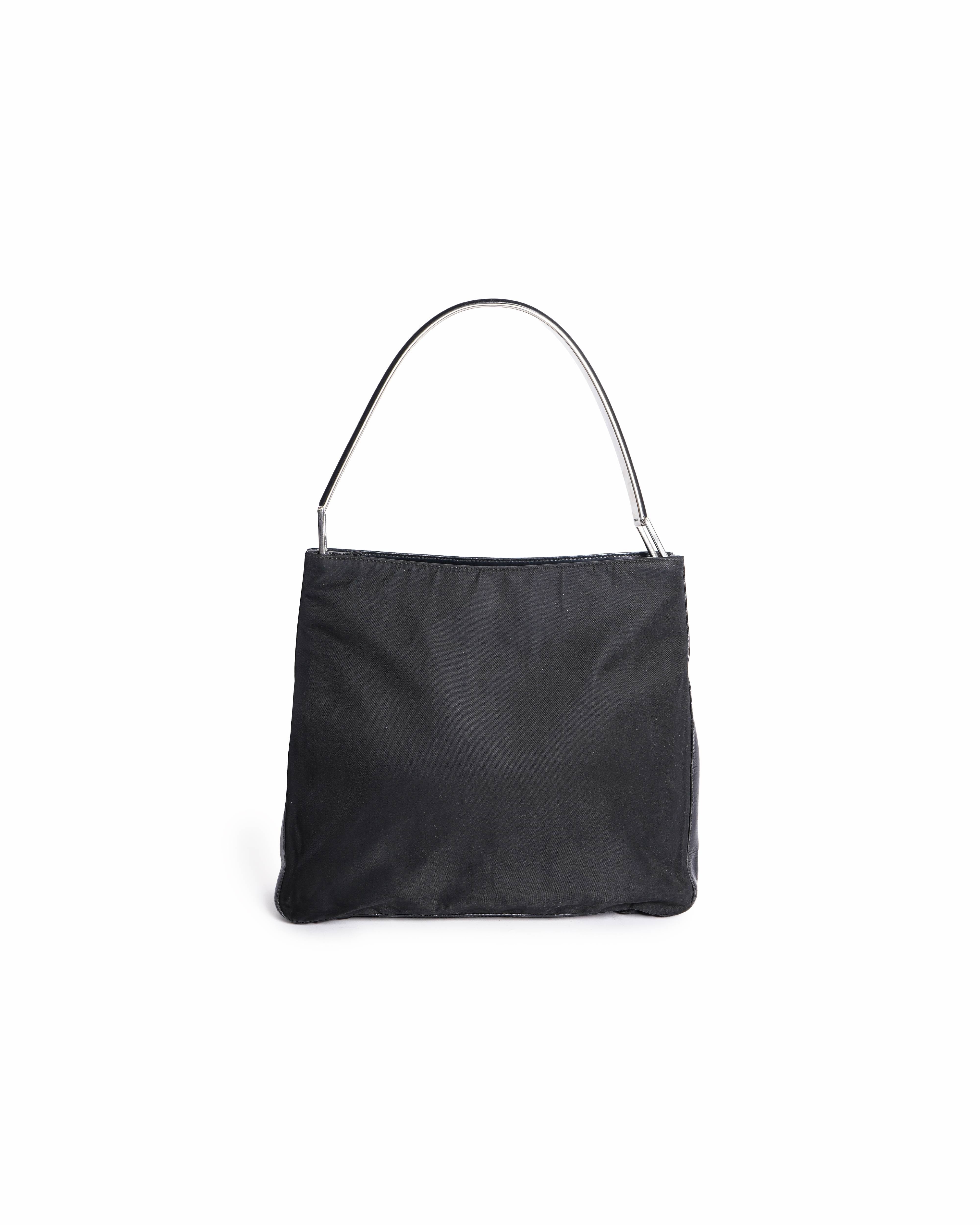 Prada Tessuto Nylon Metal Handle Shoulder Bag