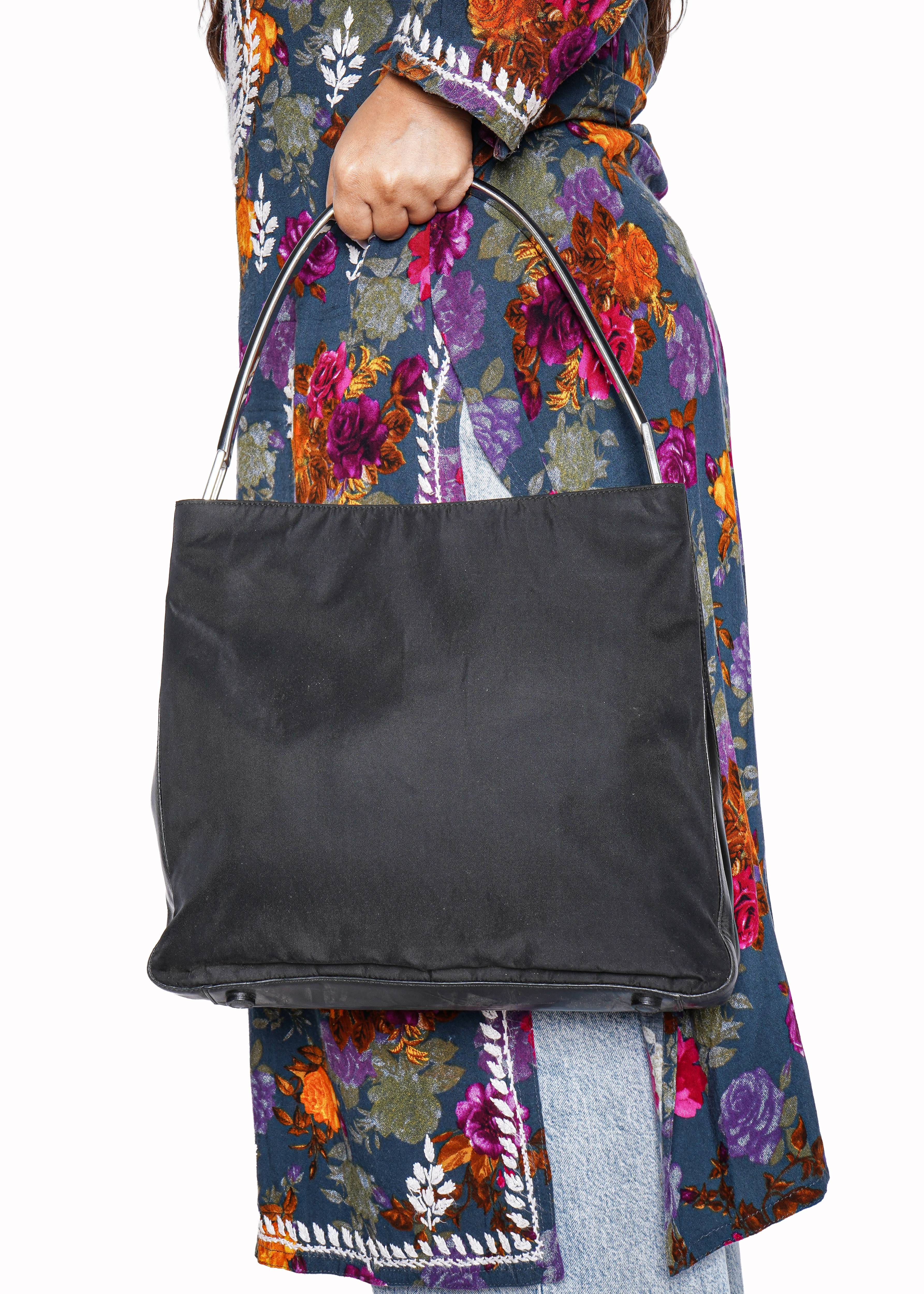 Prada Tessuto Nylon Metal Handle Shoulder Bag