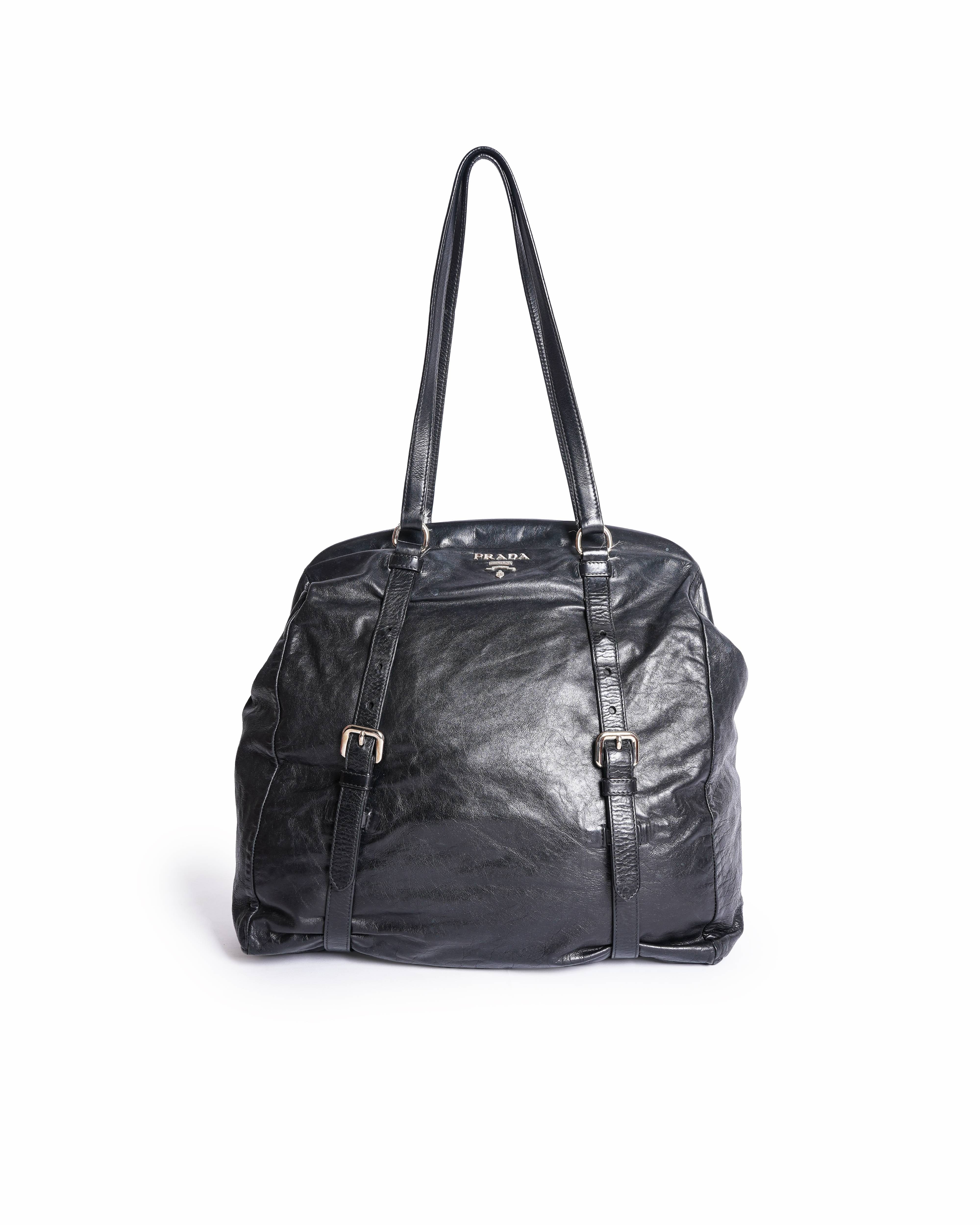 Prada Leather Shoulder Bag In Black