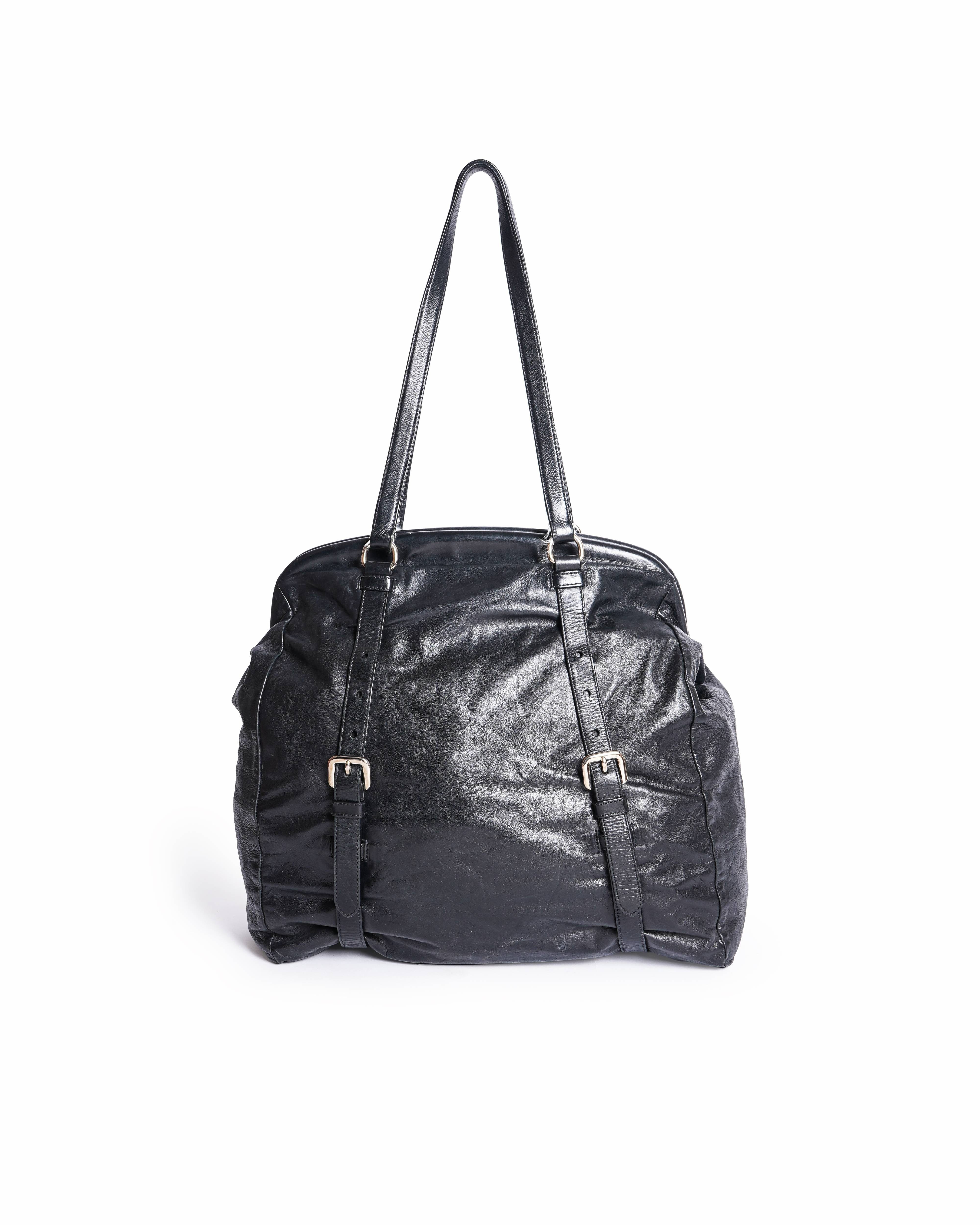 Prada Leather Shoulder Bag In Black