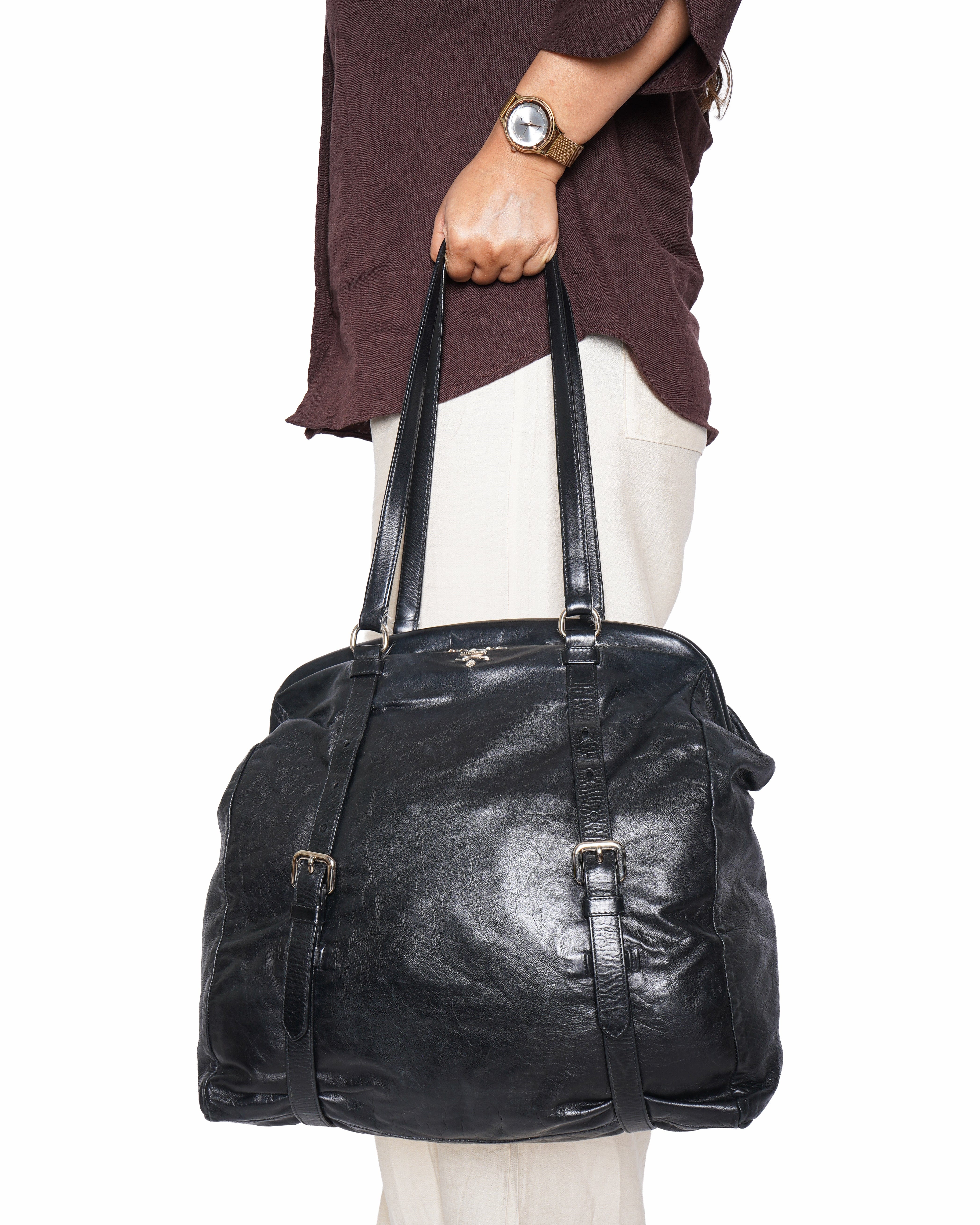 Prada Leather Shoulder Bag In Black